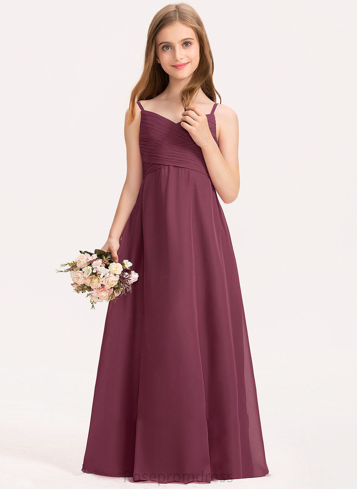 Junior Bridesmaid Dresses Chiffon A-Line Sweetheart Floor-Length With Ruffle Eliana