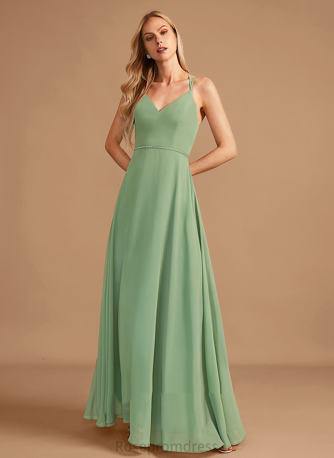 Floor-Length Silhouette Sequins V-neck Neckline Length Beading Fabric Embellishment A-Line America Bridesmaid Dresses