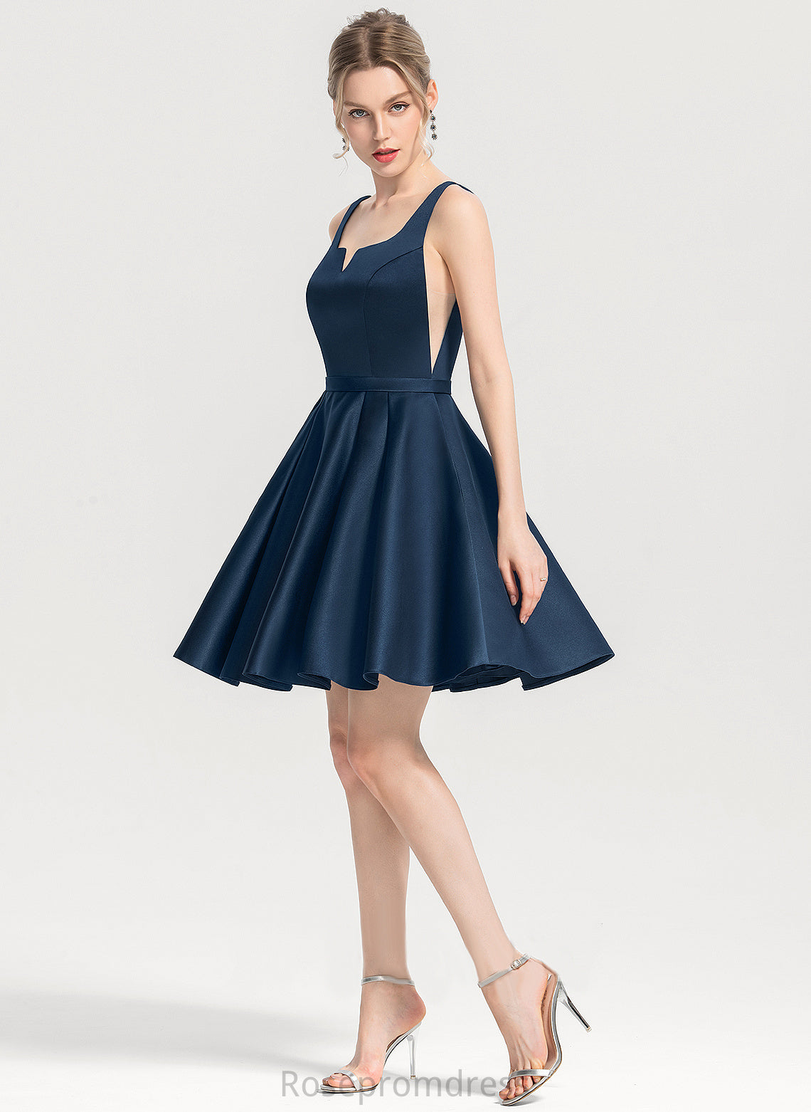 Tess With Neckline Cocktail Dresses Square Satin Dress Cocktail Pockets A-Line Short/Mini