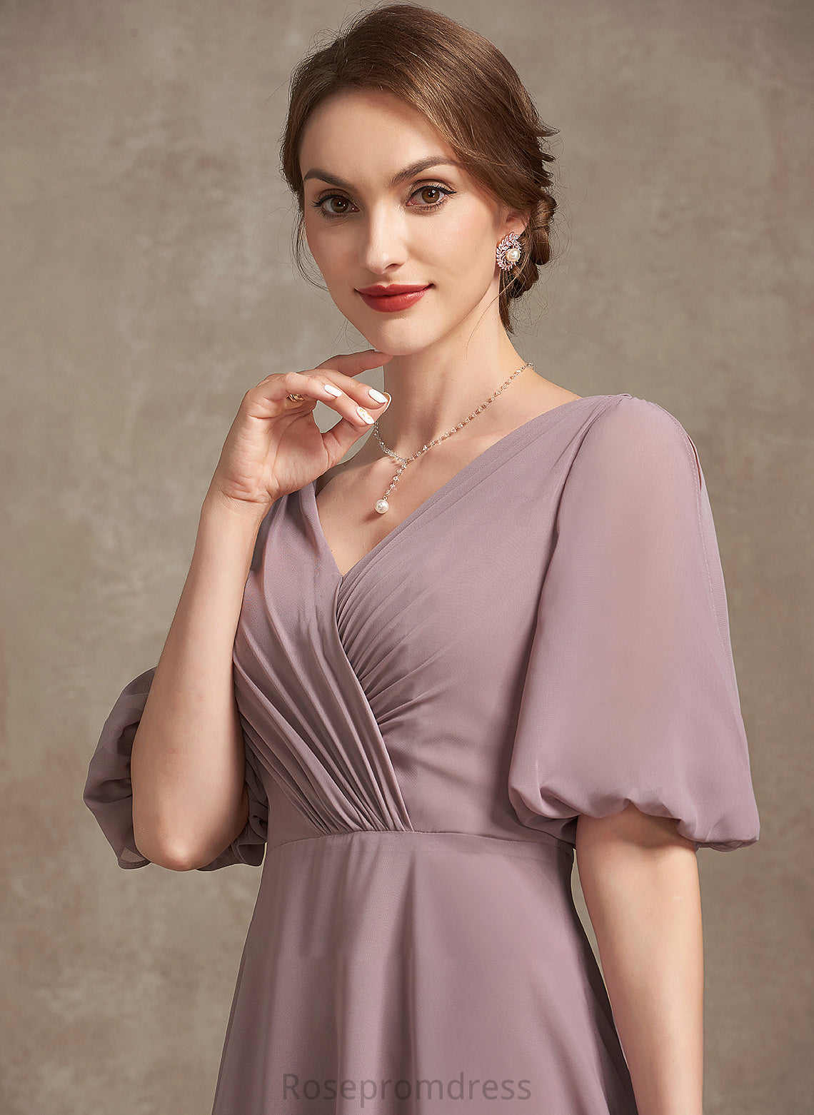 Floor-Length Mother Dress the of Ruffle A-Line V-neck Bride Chiffon Mother of the Bride Dresses With Emely