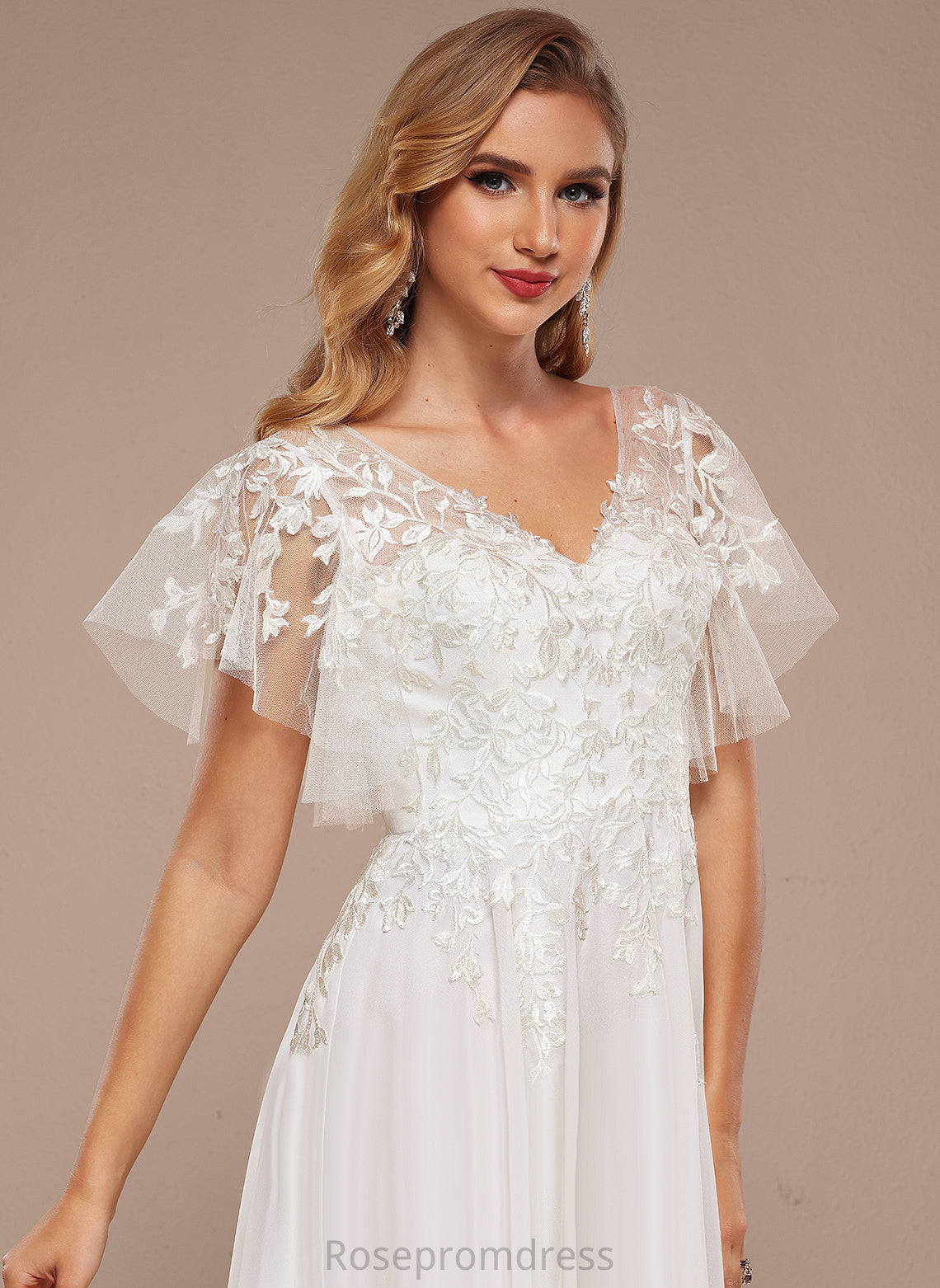 Asymmetrical With Wedding Dresses Wedding Lace Ruffle Serena Dress A-Line V-neck Tulle