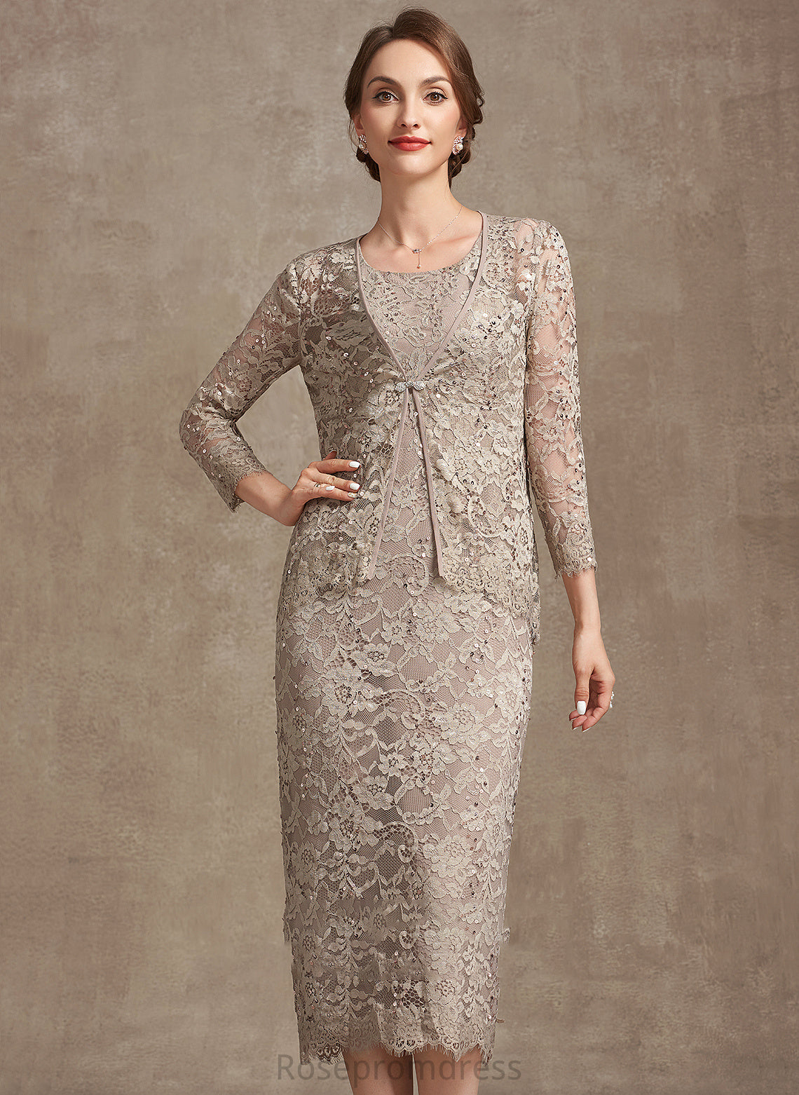 Scoop Sequins Dress of Lace the Mother With Mother of the Bride Dresses Sheath/Column Tea-Length Neck Marin Bride