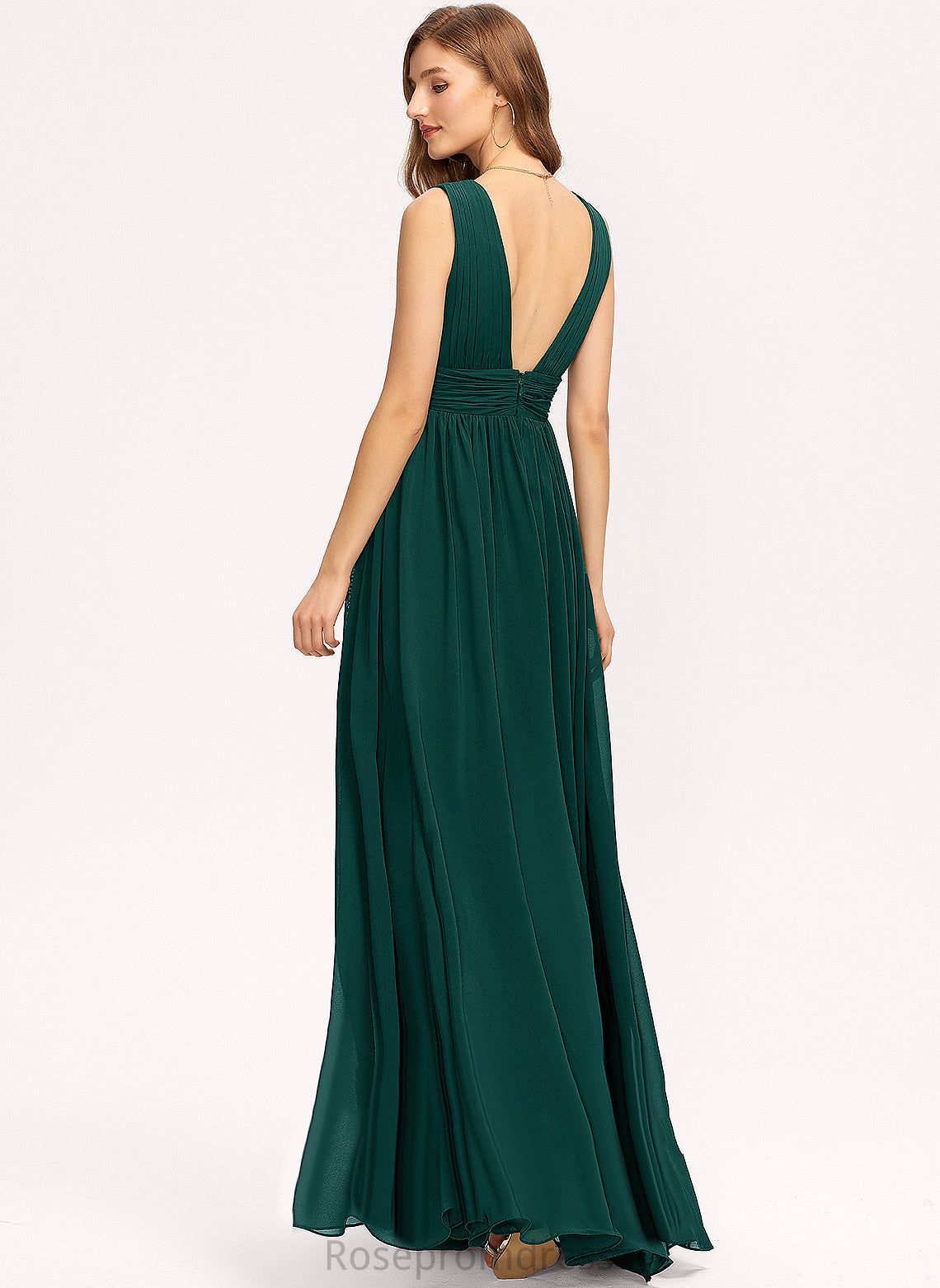 Chiffon Floor-Length Fatima Prom Dresses A-Line V-neck