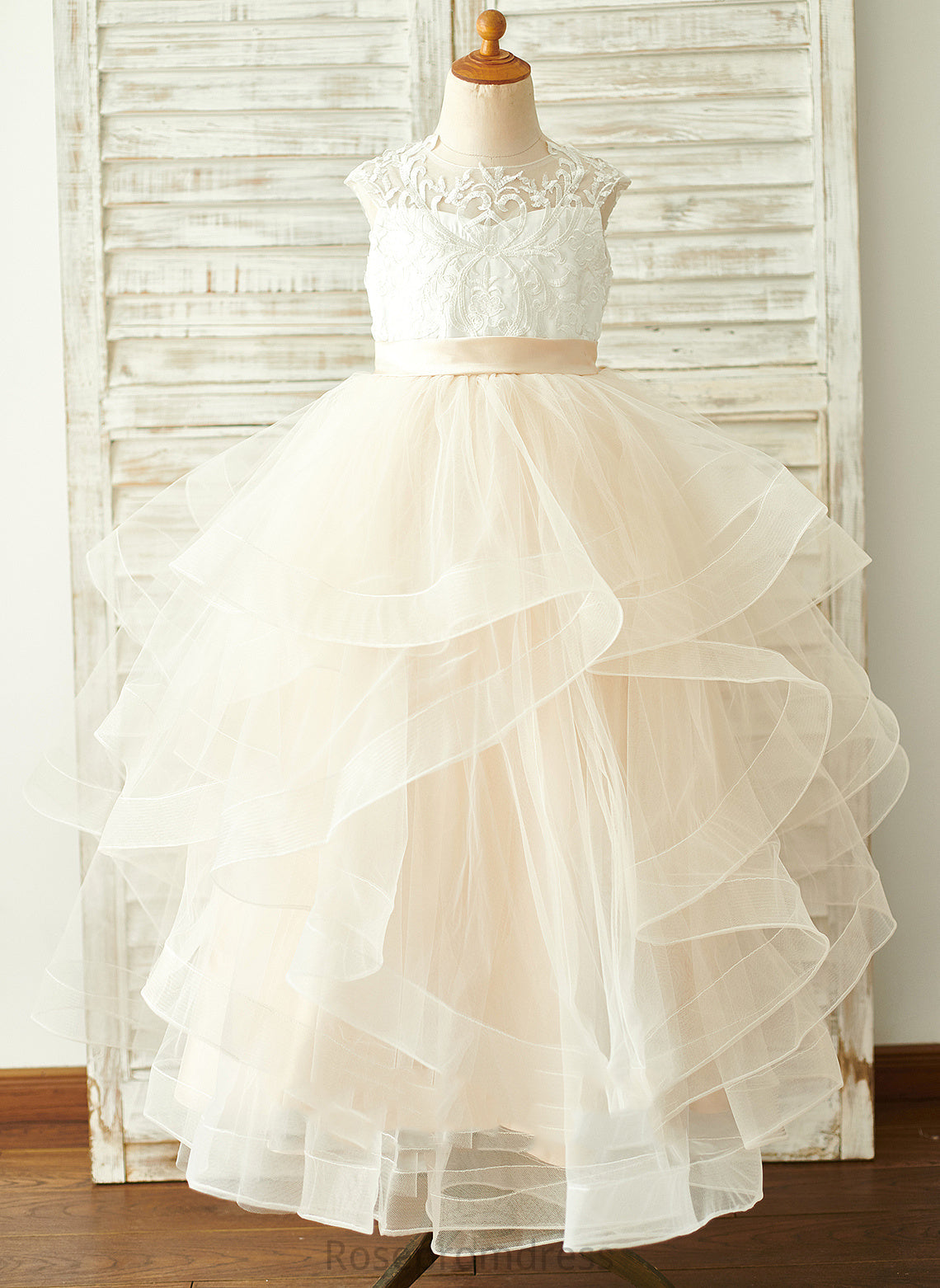 Flower Girl Dresses - Scoop Sleeveless Mavis Neck Flower Ball-Gown/Princess Girl Floor-length Tulle/Lace Dress