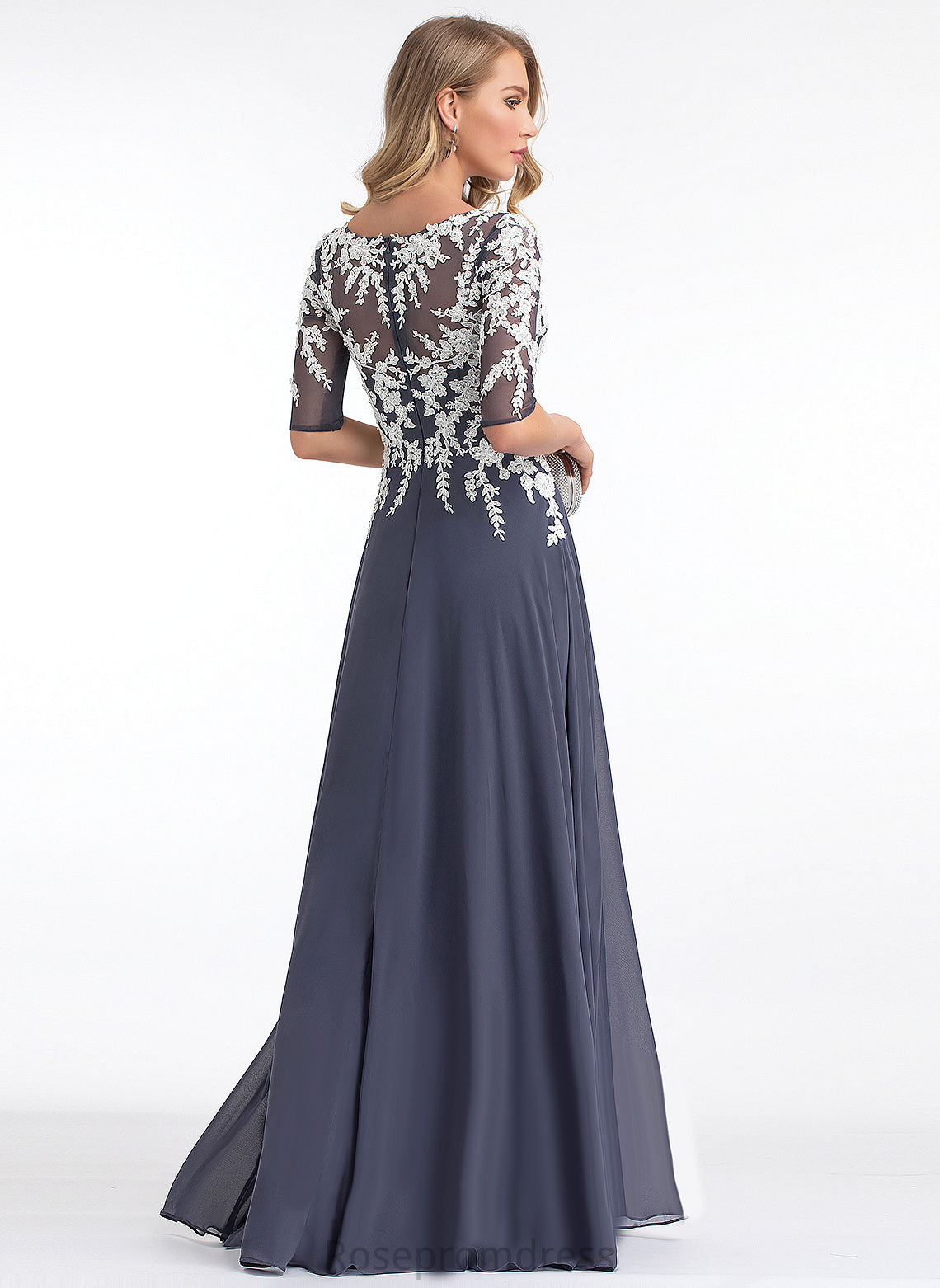 Lydia Prom Dresses V-neck Lace Floor-Length A-Line Chiffon