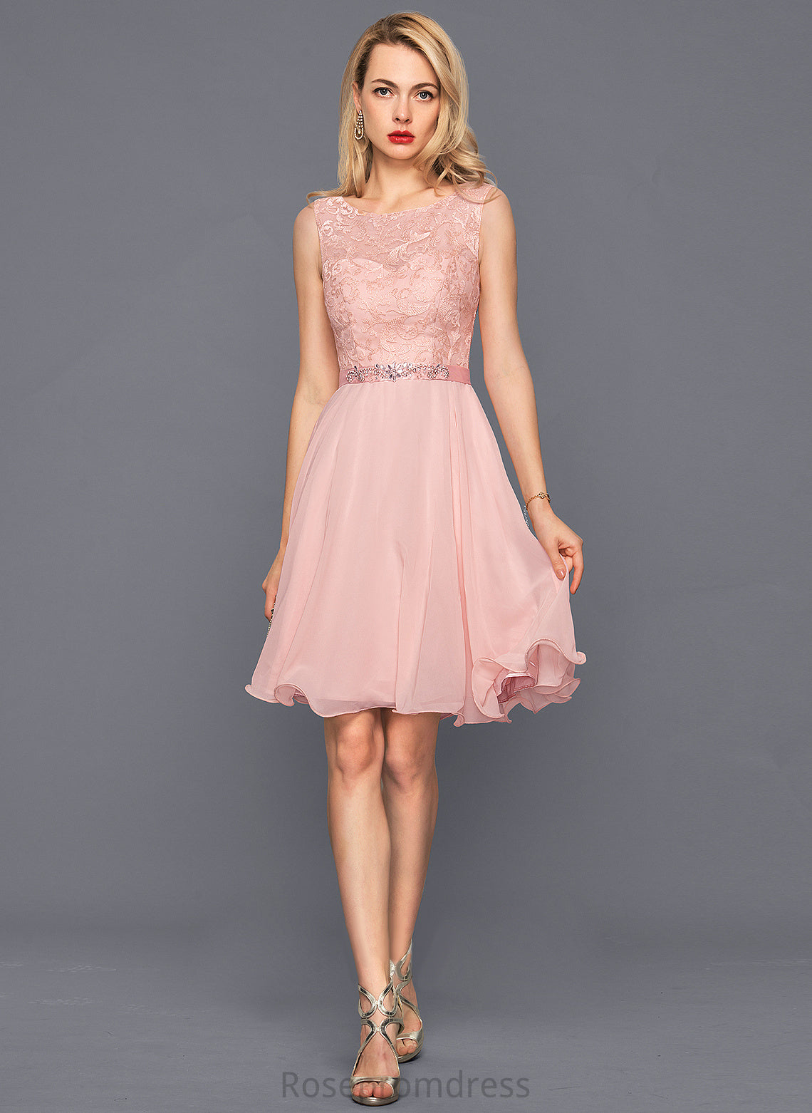 Knee-Length Lace A-Line Neck Scoop Dress Cocktail Dresses Sequins With Cocktail Beading Charmeuse Chiffon Abril