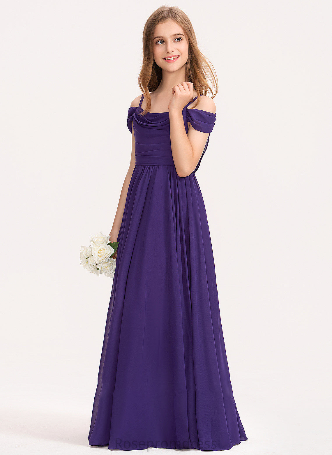 Junior Bridesmaid Dresses Floor-Length With Ruffle A-Line Off-the-Shoulder Chiffon Gianna