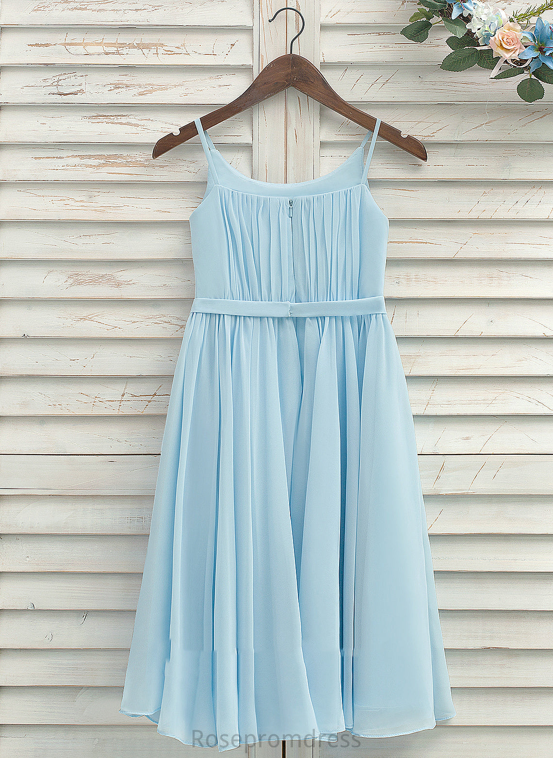 Tea-length Dress Sleeveless Pleated With Flower Girl Dresses Straps Flower - A-Line/Princess Madilynn Chiffon Girl