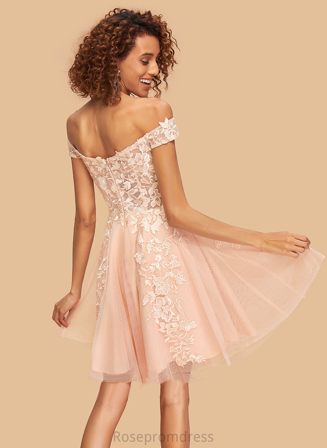 Angie Off-the-Shoulder Tulle Short/Mini Homecoming A-Line Lace Dress Homecoming Dresses With