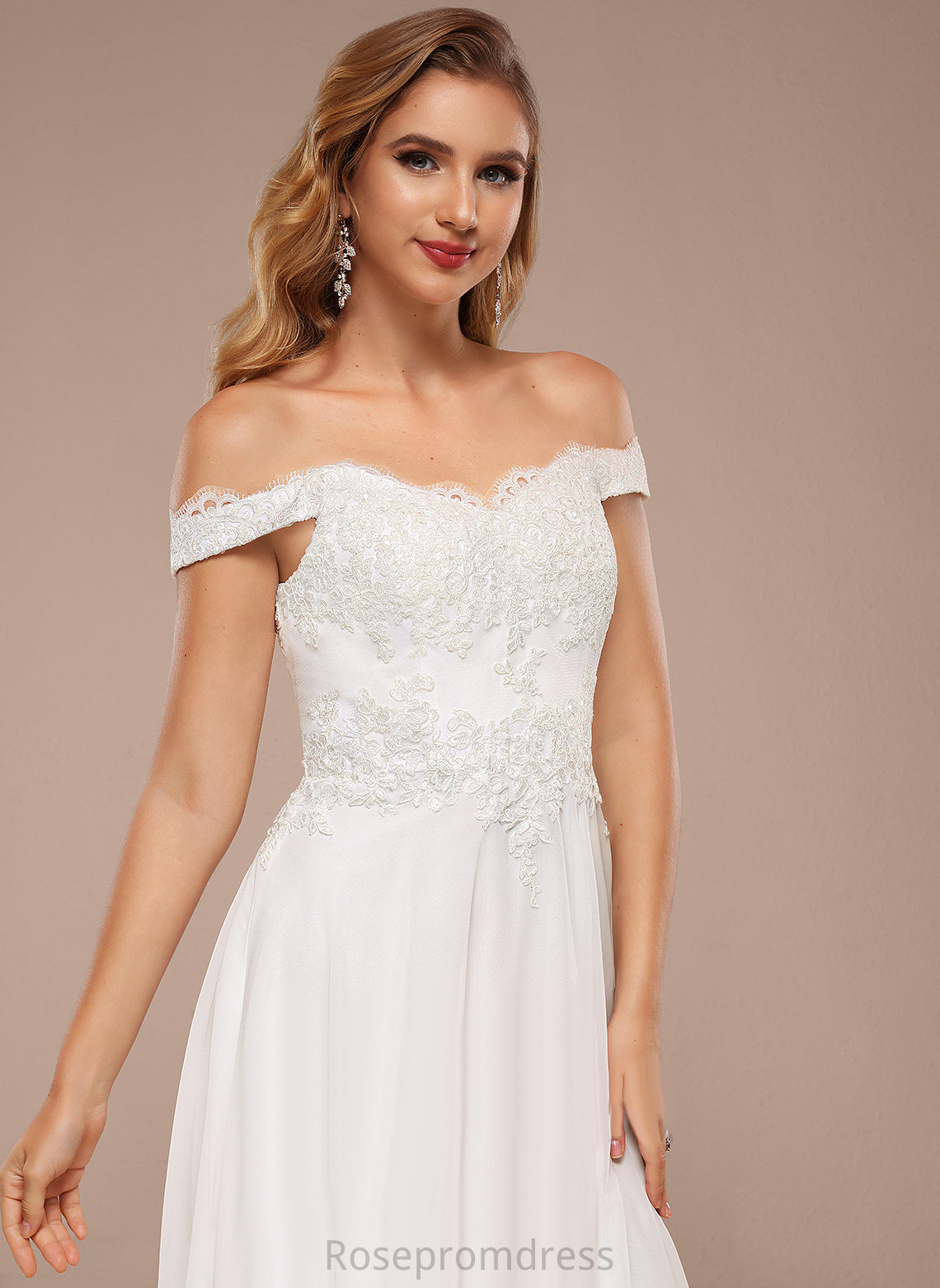 Lace Chiffon Off-the-Shoulder Sequins Giada Floor-Length With Dress A-Line Wedding Wedding Dresses