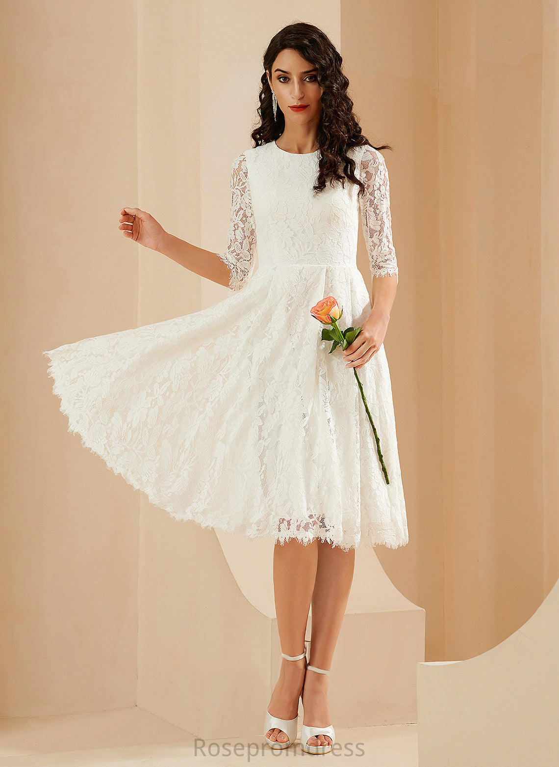 A-Line Wedding Dress Knee-Length Scoop Alivia Wedding Dresses Neck Lace