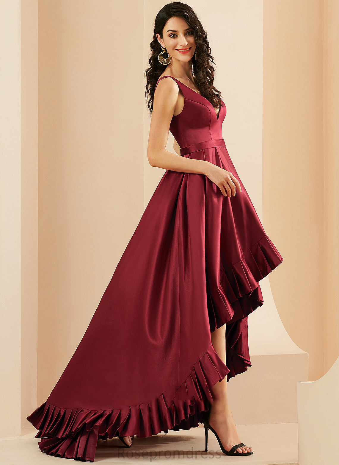 Amya Prom Dresses V-neck Ball-Gown/Princess Pockets With Satin Asymmetrical