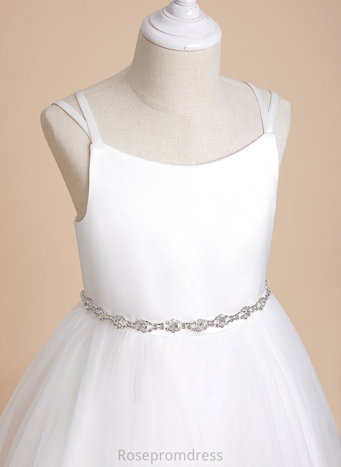 Tea-length Straps Flower Dress Satin/Tulle Beading Girl With Kaleigh Sleeveless A-Line - Flower Girl Dresses