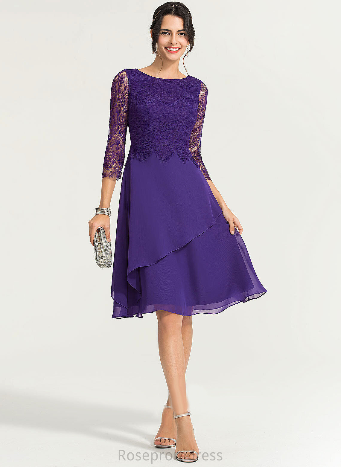 A-Line Chiffon Dress Lace Ryleigh Cocktail Knee-Length Cocktail Dresses Scoop Neck