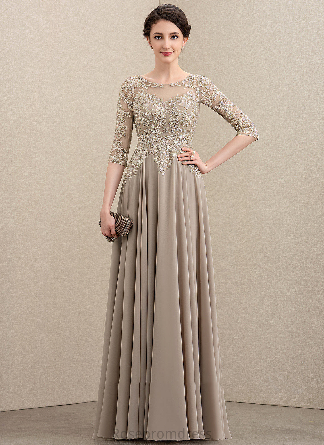 Chiffon Mother of the Bride Dresses Floor-Length Elianna Lace the Neck of Bride A-Line Sequins With Scoop Mother Dress