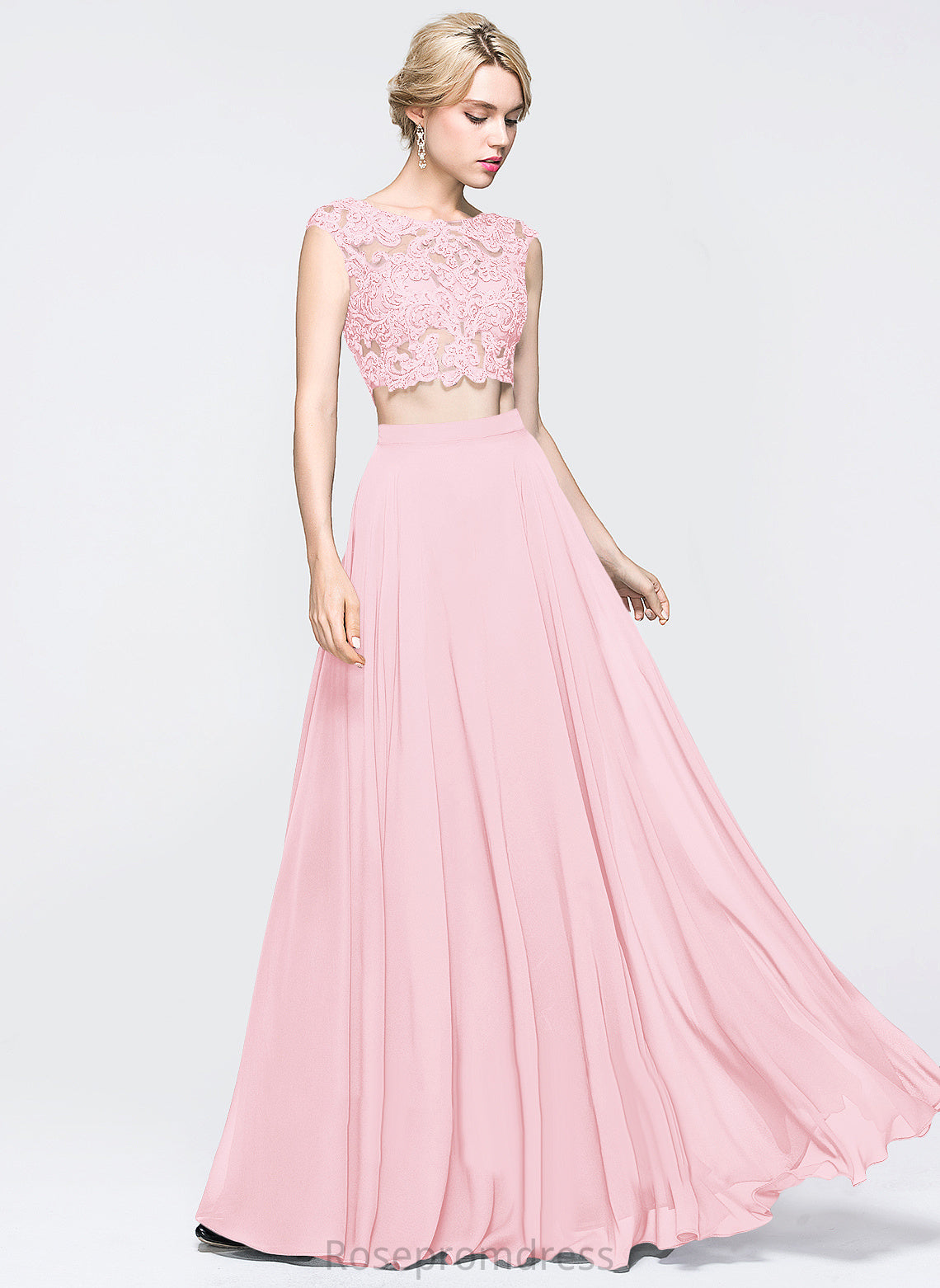 Floor-Length Chiffon Casey Sequins Scoop Prom Dresses With A-Line Beading Lace