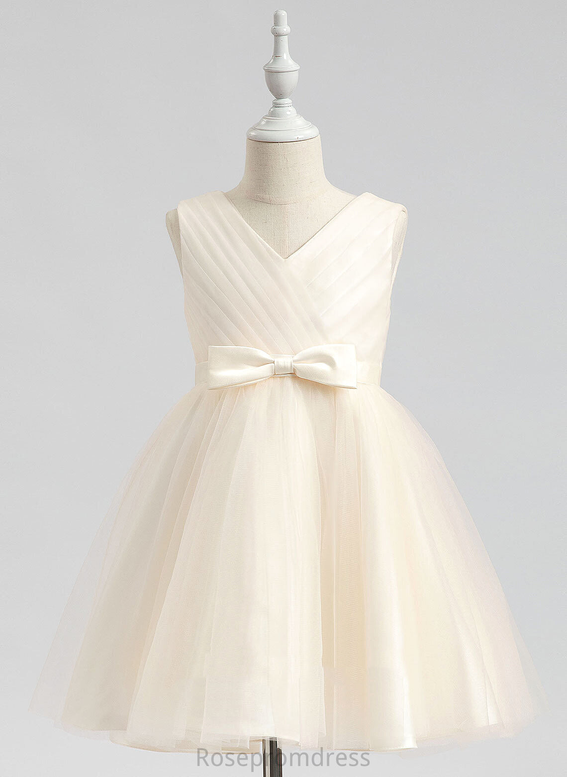 Dress Girl Katherine V-neck A-Line Flower Girl Dresses - With Knee-length Bow(s) Sleeveless Tulle Flower