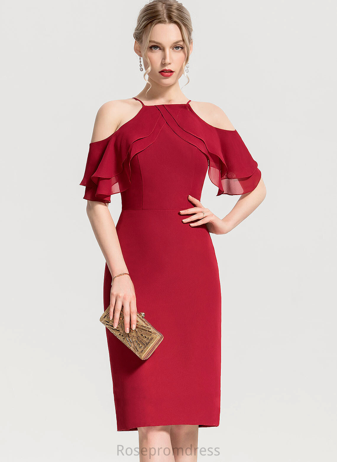 Cascading Ruffles With Alaina Chiffon Knee-Length Cocktail Dresses Square Dress Cocktail Neckline Sheath/Column