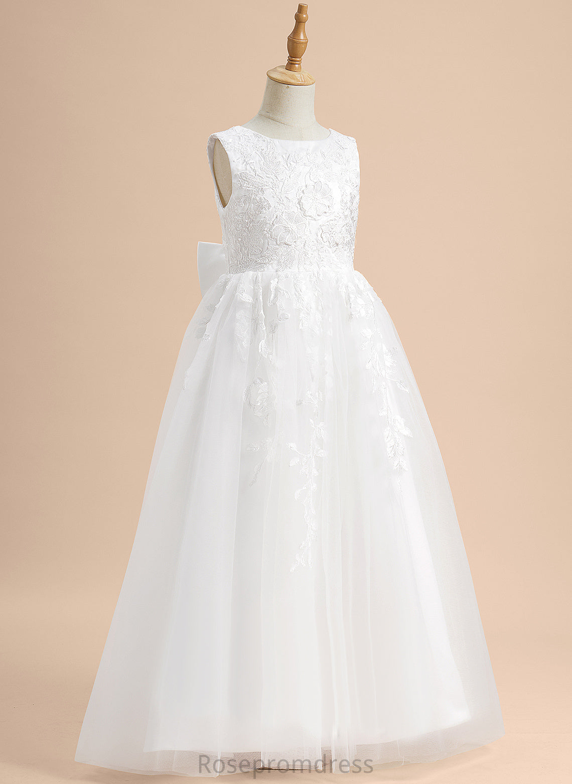 Scoop - Myah With Tulle Girl Lace/Flower(s)/Bow(s) Floor-length Sleeveless A-Line Dress Neck Flower Girl Dresses Flower