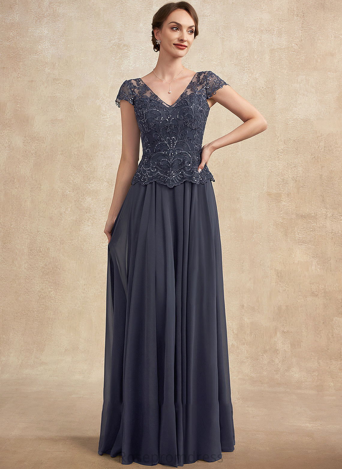 of V-neck Chiffon Bride Sequins Floor-Length With A-Line Rihanna Mother the Lace Dress Mother of the Bride Dresses