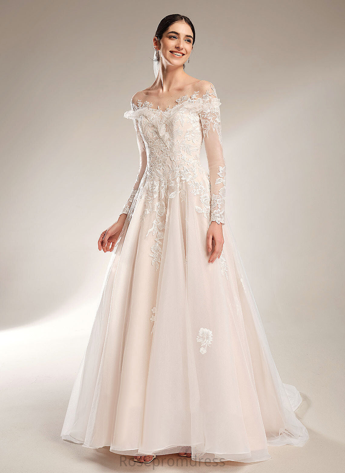 Alyson Train Tulle Wedding With Court Wedding Dresses Sequins Dress Lace Ball-Gown/Princess Off-the-Shoulder