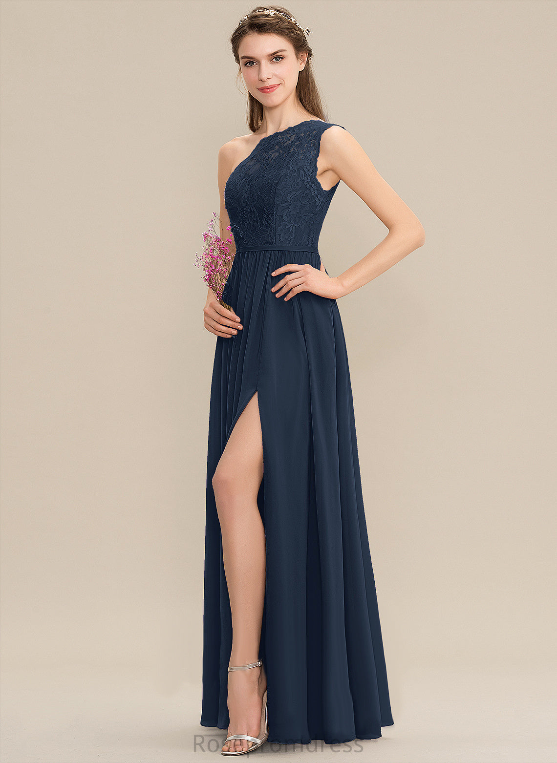 Lace Length A-line Silhouette OneShoulder Floor-Length Neckline Straps&Sleeves Fabric Naima Natural Waist A-Line/Princess Bridesmaid Dresses