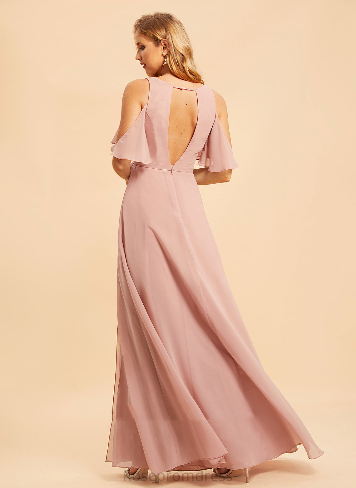 A-Line Fabric Floor-Length Neckline Embellishment SplitFront Silhouette V-neck Length Myla Straps Natural Waist Bridesmaid Dresses