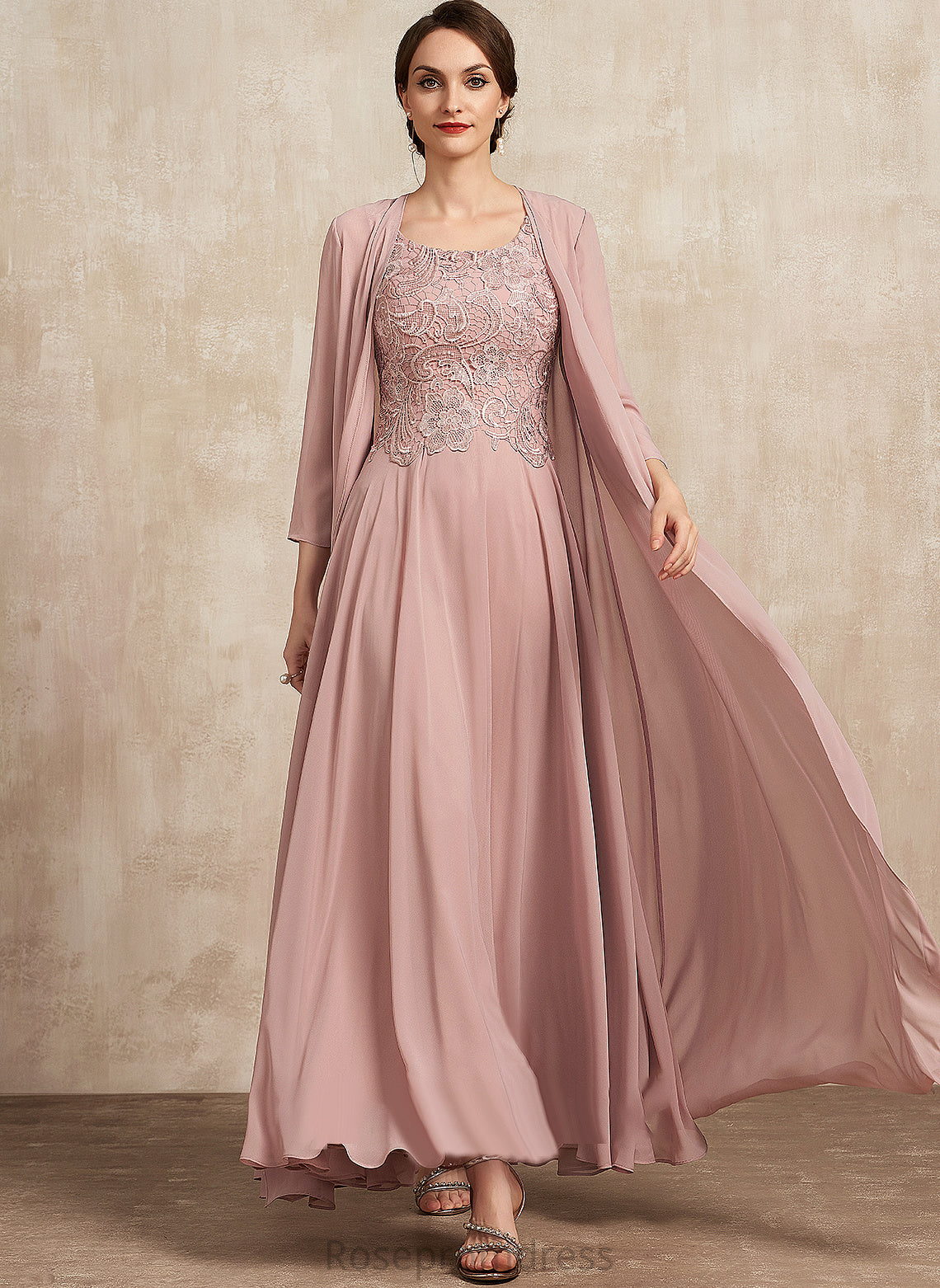 of Scoop Ankle-Length Mother of the Bride Dresses Audrina Chiffon Neck Mother Dress the A-Line Lace Bride