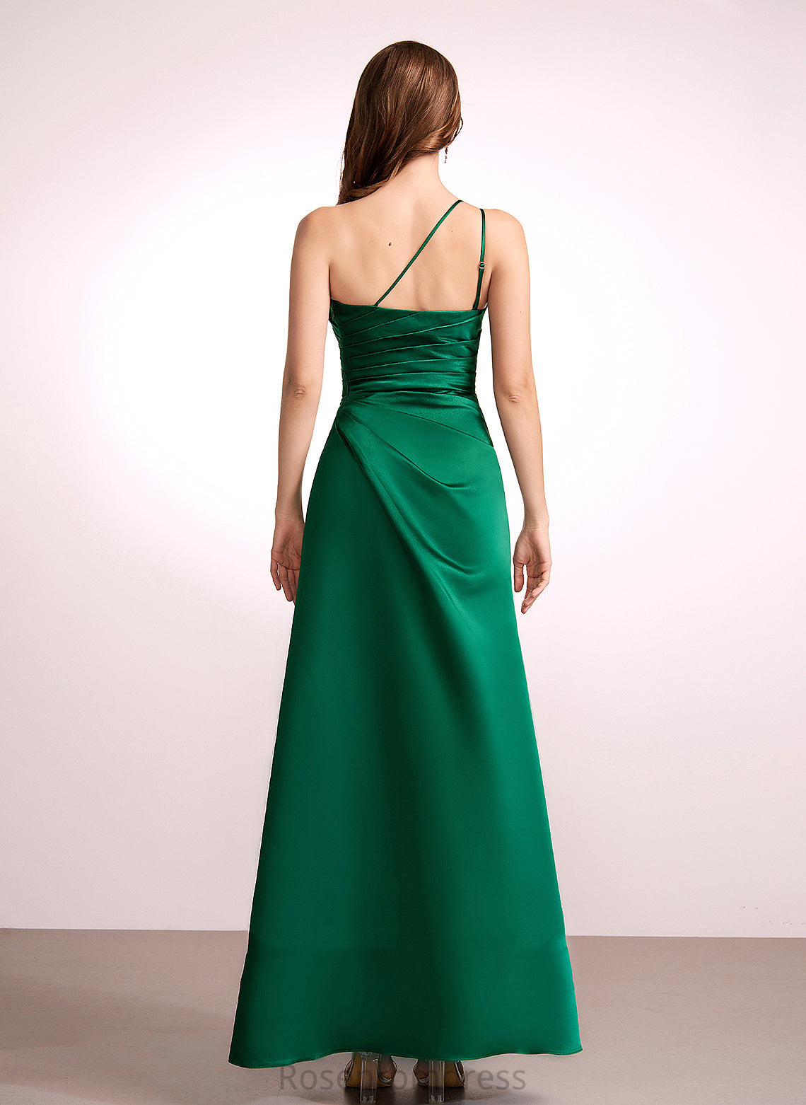 Silhouette A-Line Length One-Shoulder Floor-Length Embellishment Fabric SplitFront Neckline Jacquelyn Natural Waist V-Neck Bridesmaid Dresses