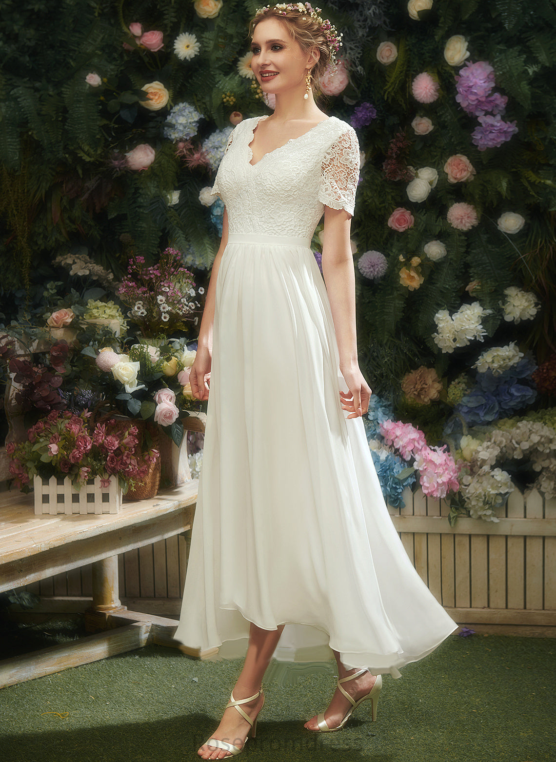 Dress Wedding Dresses Asymmetrical Wedding Lace With A-Line V-neck Morgan Chiffon