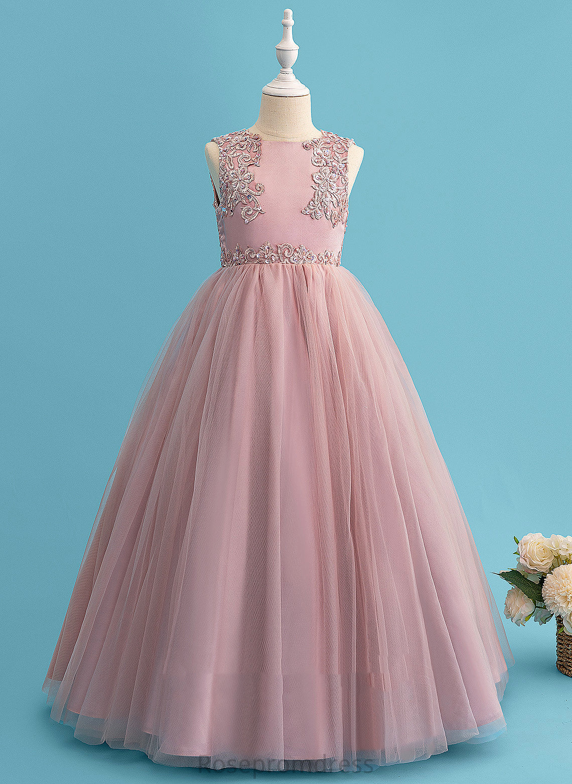 Flower Satin/Tulle/Lace - Floor-length Girl Flower Girl Dresses With Ball-Gown/Princess Sleeveless Beading/Sequins Lina Scoop Neck Dress