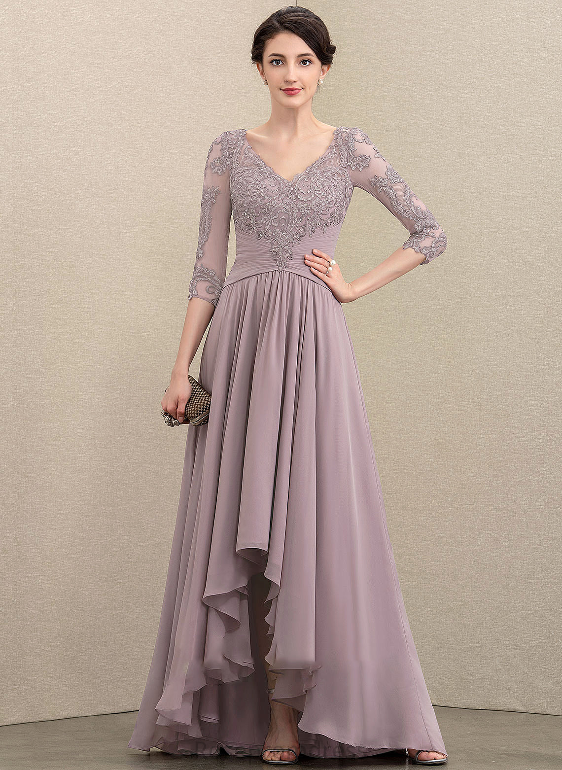 Dress With V-neck the Angelique Lace Asymmetrical Bride Sequins Mother Mother of the Bride Dresses A-Line Chiffon of