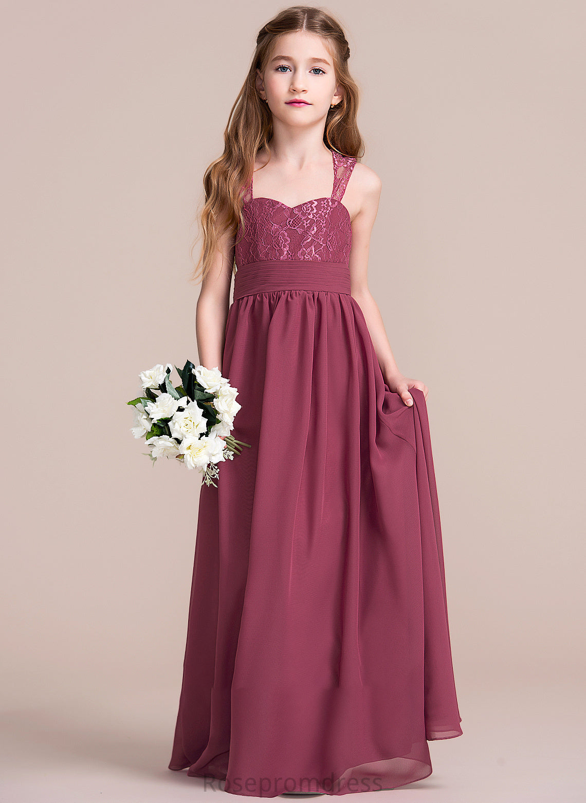 Ruffle Junior Bridesmaid Dresses Sweetheart Carlie Floor-Length Chiffon A-Line With