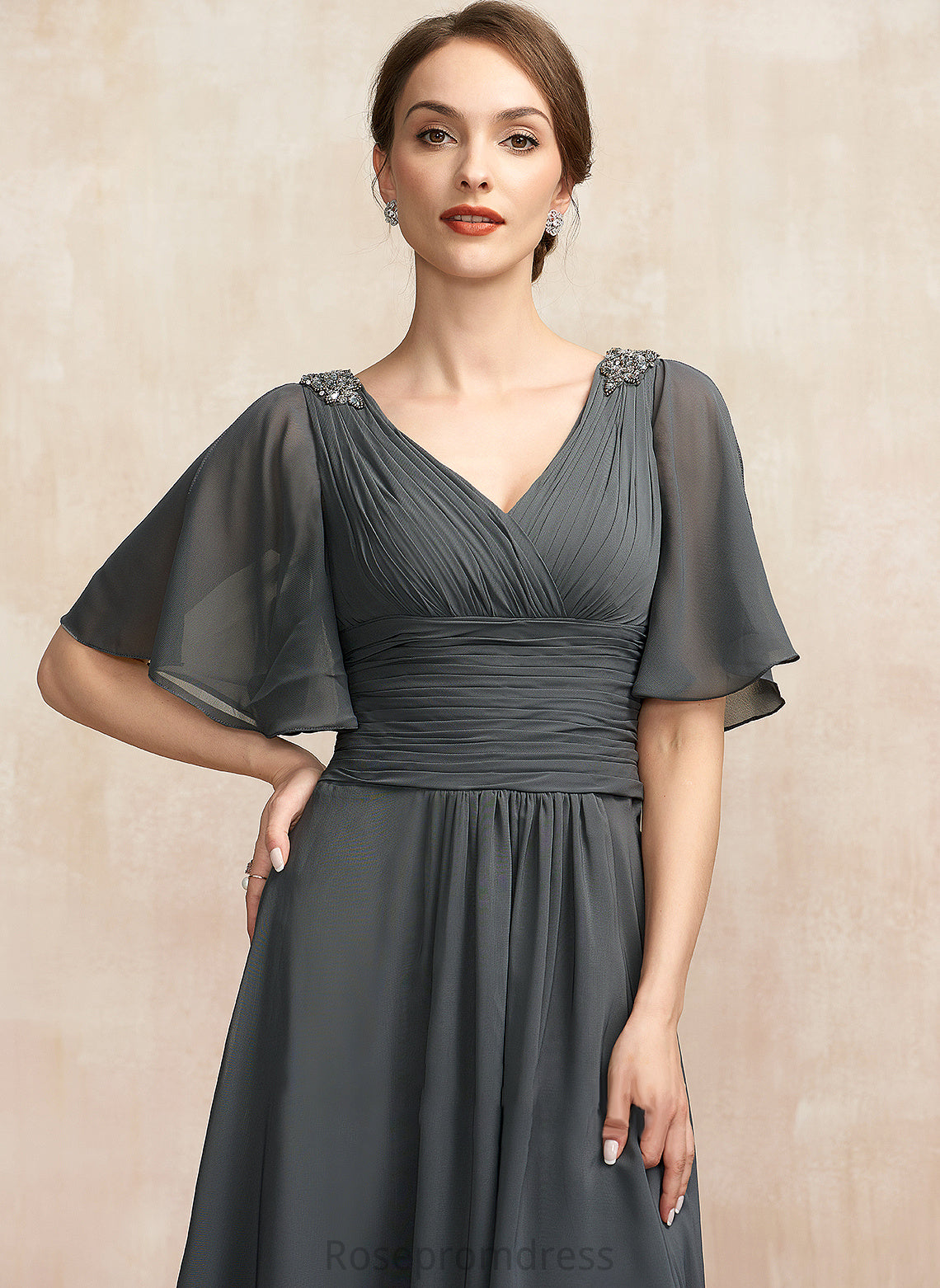 Mother Chiffon the Dress Maggie Asymmetrical Mother of the Bride Dresses of V-neck Beading Bride A-Line Ruffle With