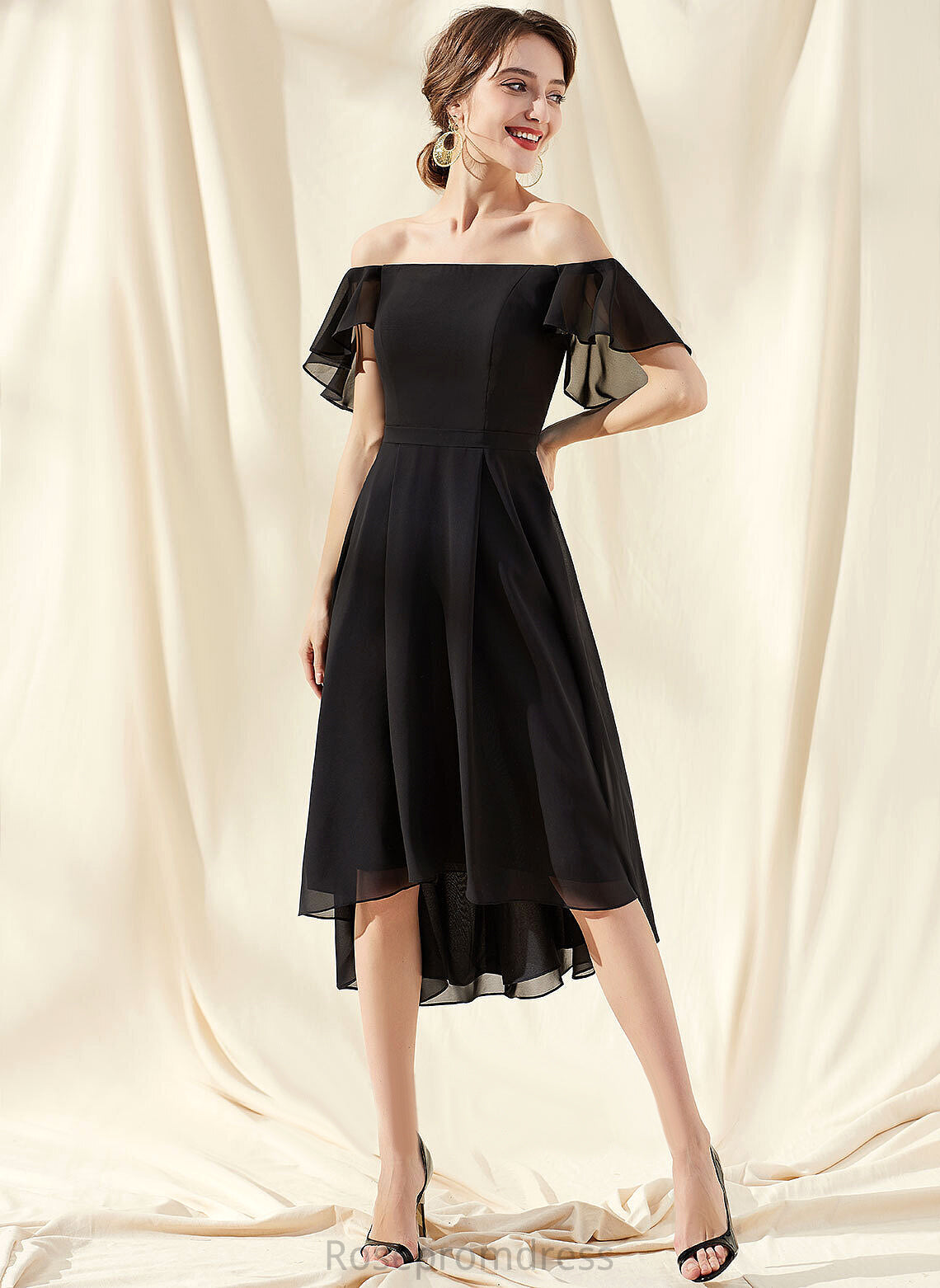 Chiffon With Off-the-Shoulder Cocktail Dresses A-Line Belen Dress Cascading Cocktail Ruffles Asymmetrical