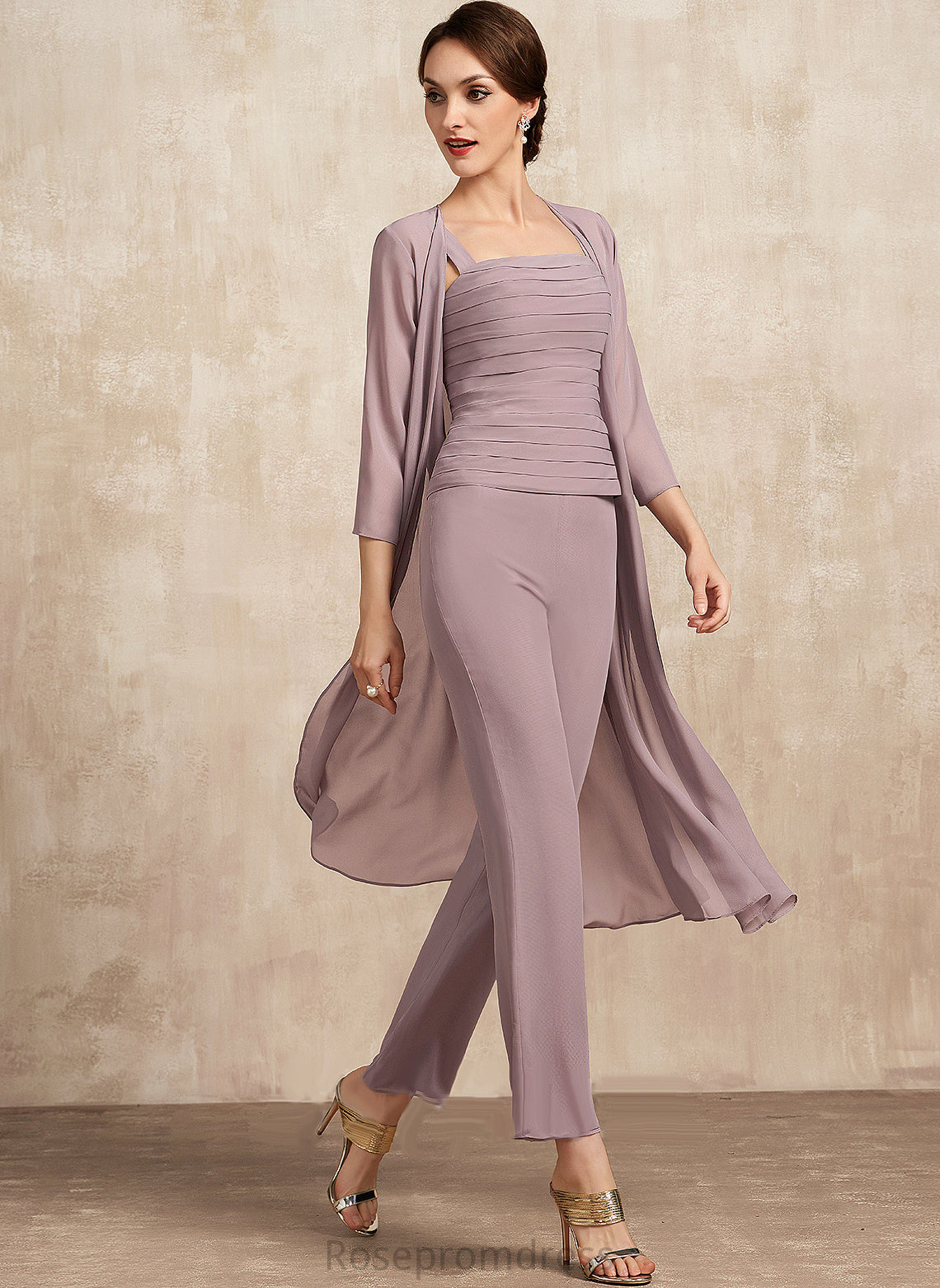 Mother of the Bride Dresses Jumpsuit/Pantsuit Bride Ankle-Length With the Neckline Ruffle Dress of Square Izabelle Chiffon Mother