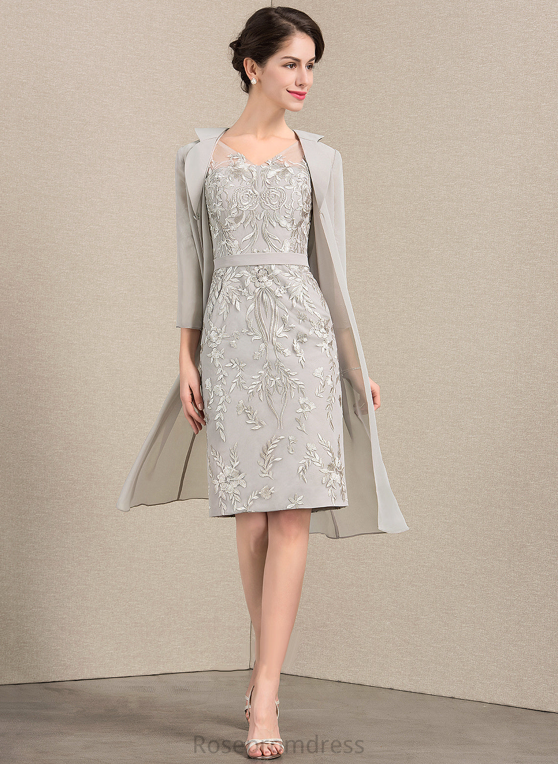 Mother of the Bride Dresses Lace of V-neck Sheath/Column Bride Mother the Dress Knee-Length Keely