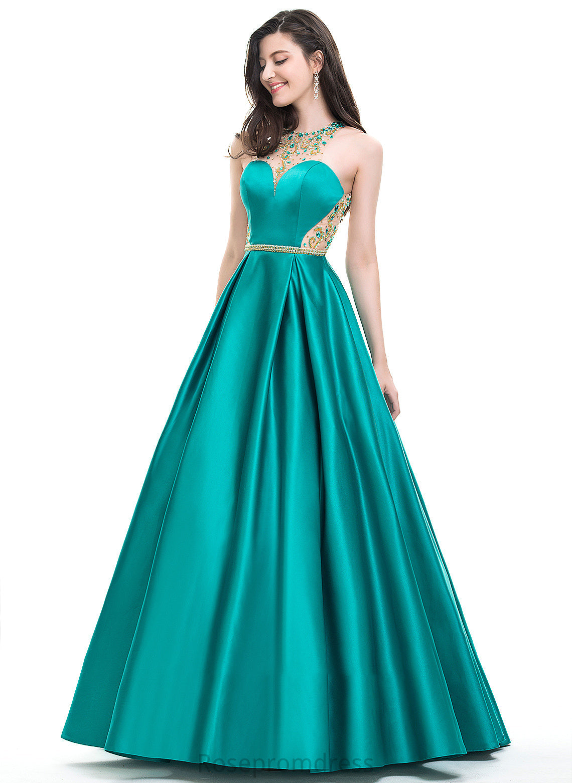 Prom Dresses Elisabeth Ball-Gown/Princess Beading Scoop Satin Sequins With Floor-Length Neck