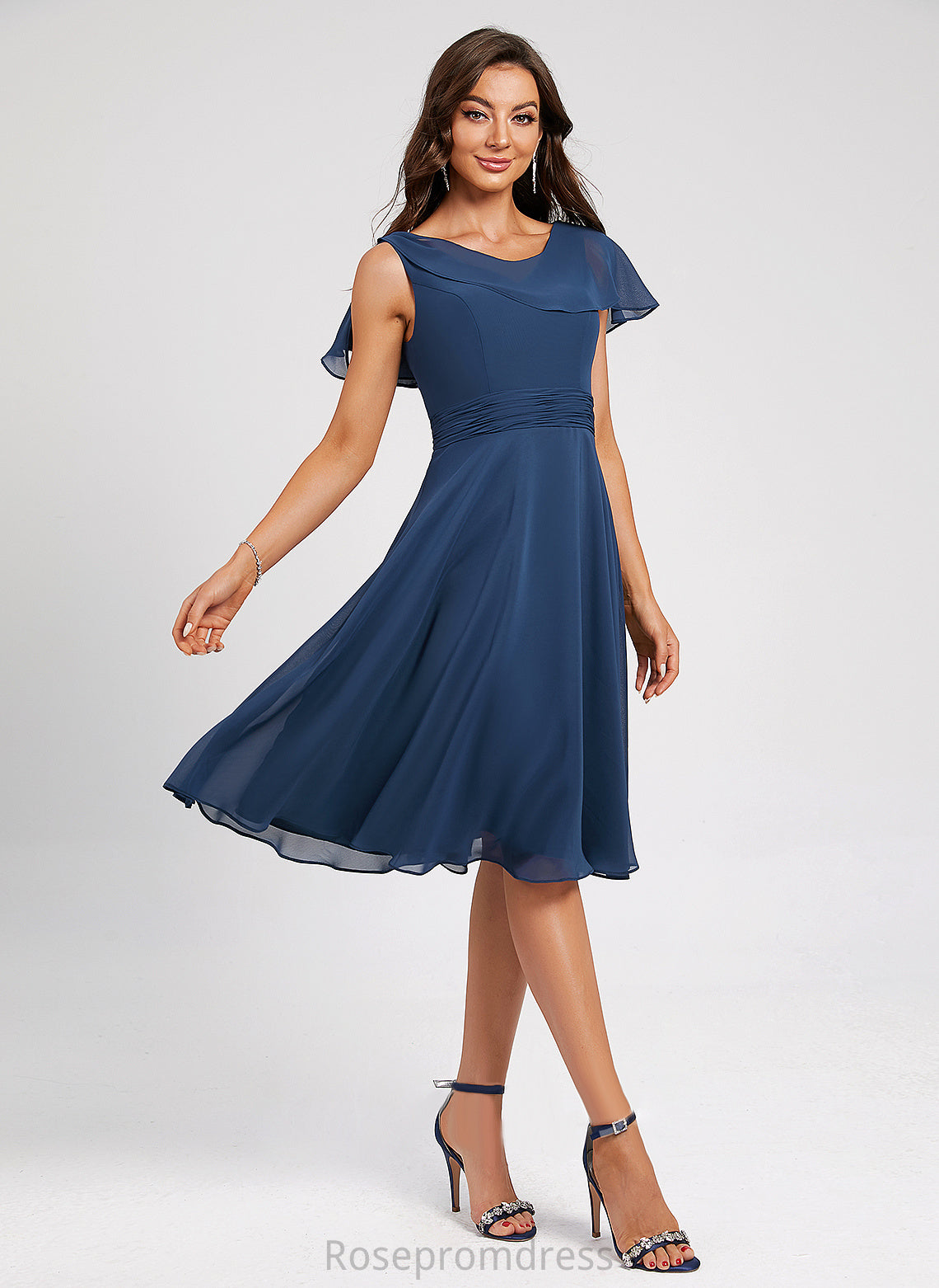 Chiffon Cocktail A-Line Cocktail Dresses With Amy Knee-Length Neck Pleated Ruffle Scoop Dress