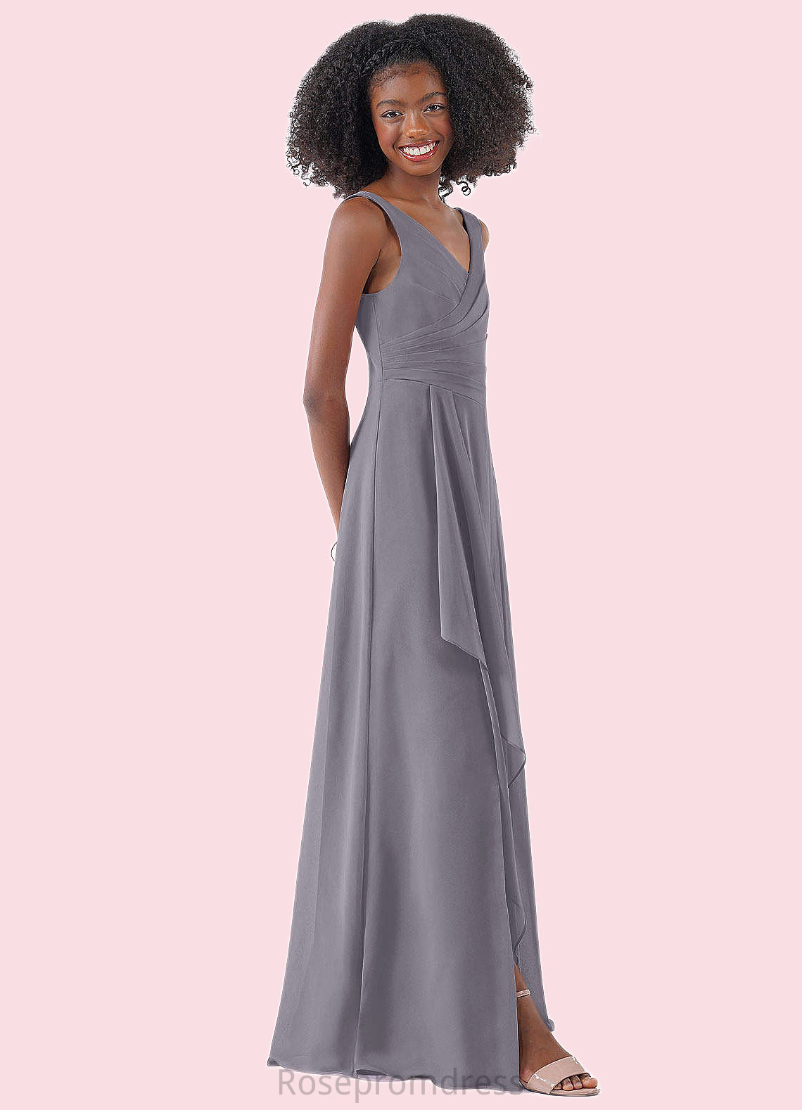 Rachael A-Line Ruched Chiffon Floor-Length Junior Bridesmaid Dress SRSP0019984