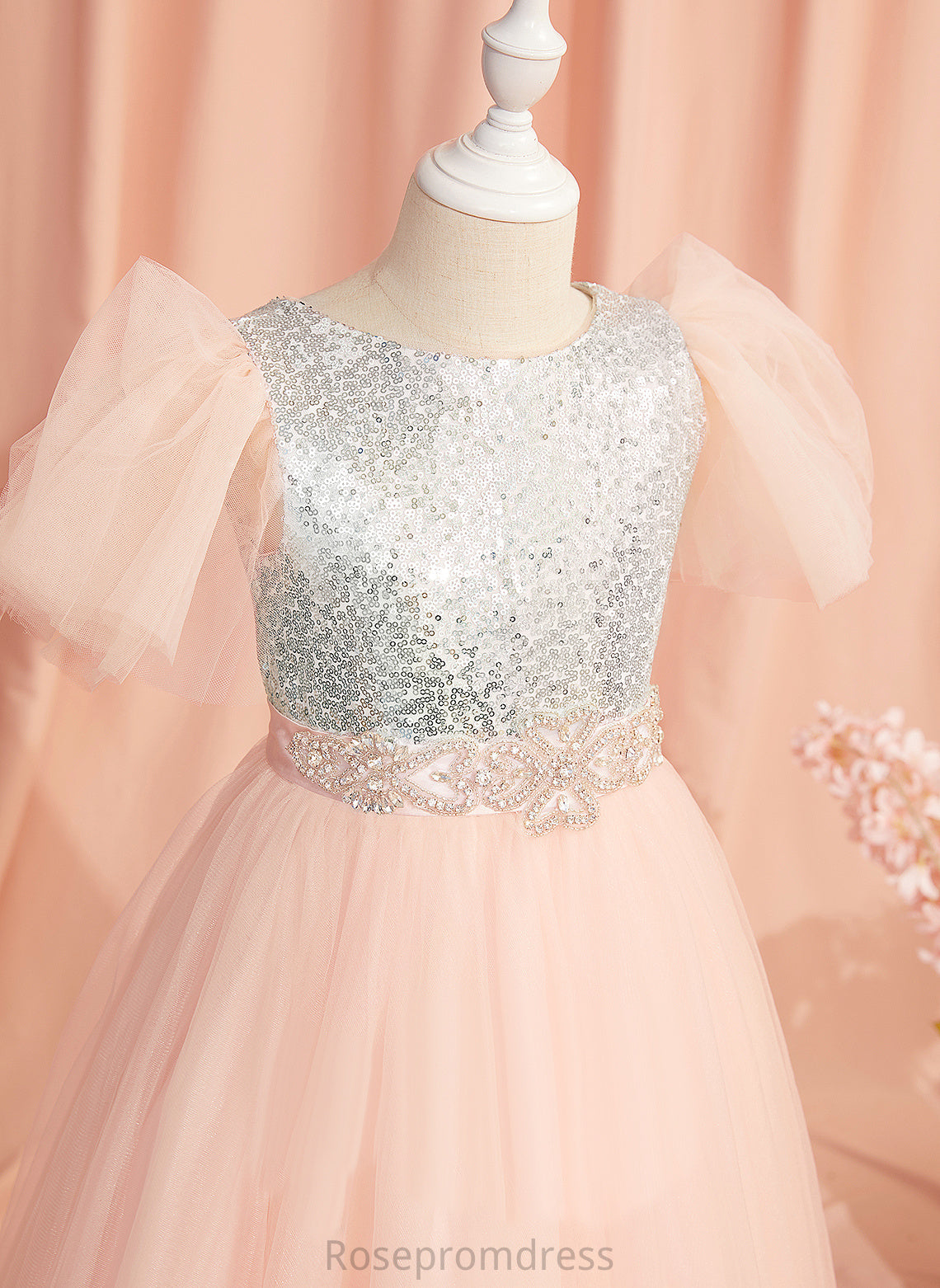 Dress Sleeves Flower Flower Girl Dresses Ball-Gown/Princess Girl Lucille Floor-length - Scoop Neck Beading/Sequins/Bow(s) With Tulle/Sequined Short