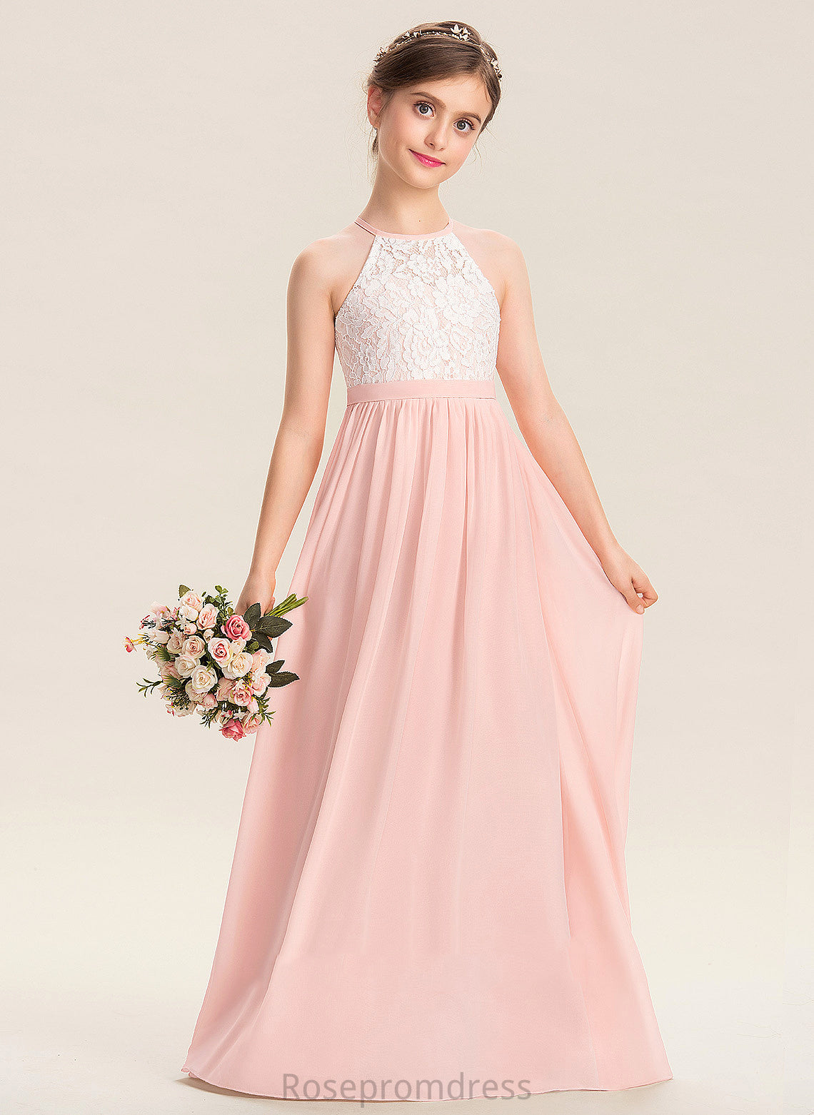 Flower Girl Dresses Hole - Flower Girl With A-Line Scoop Neck Chiffon Floor-length Sleeveless Emily Back Dress