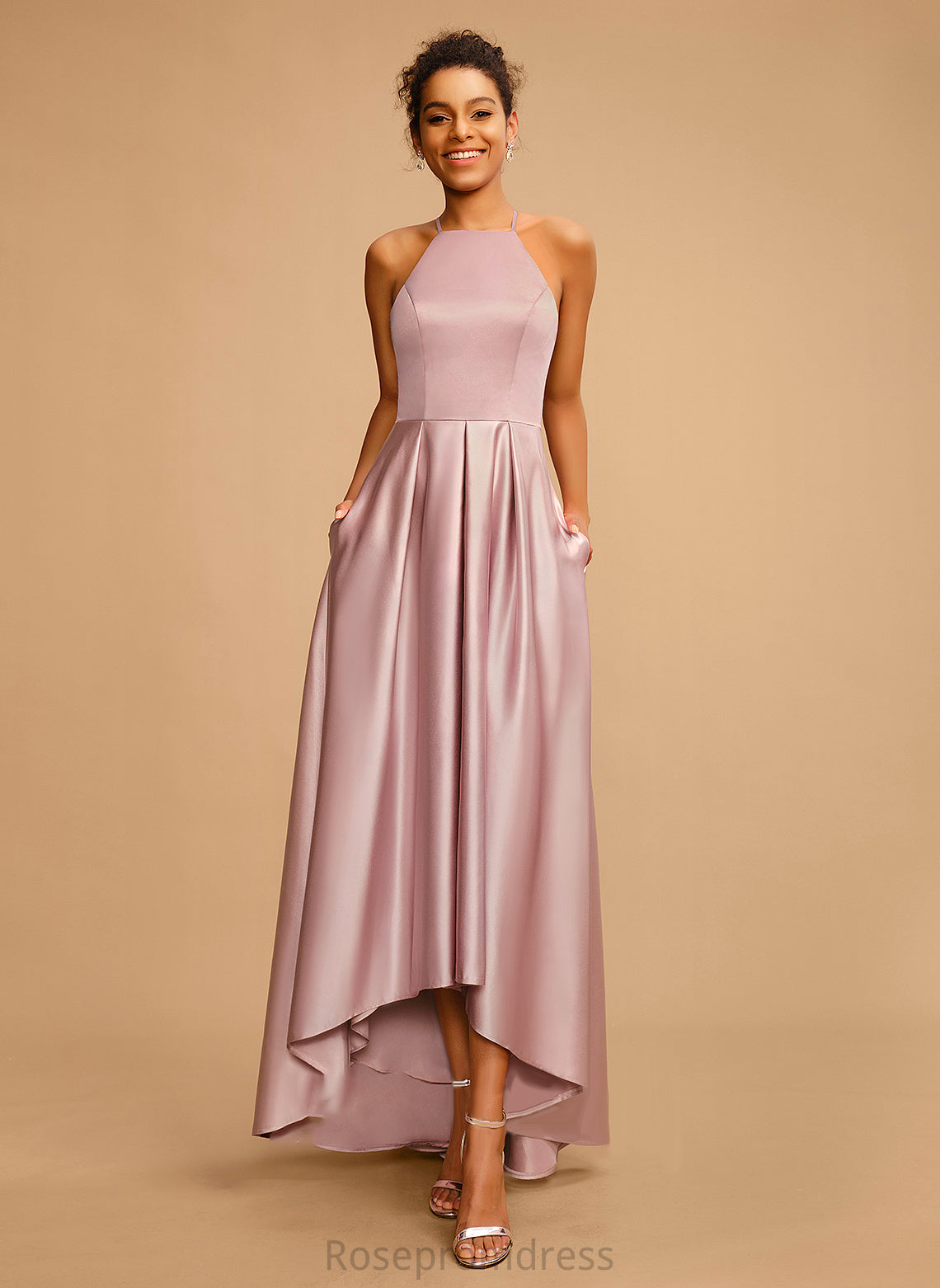 Danielle Satin Square Asymmetrical A-Line Prom Dresses Neckline