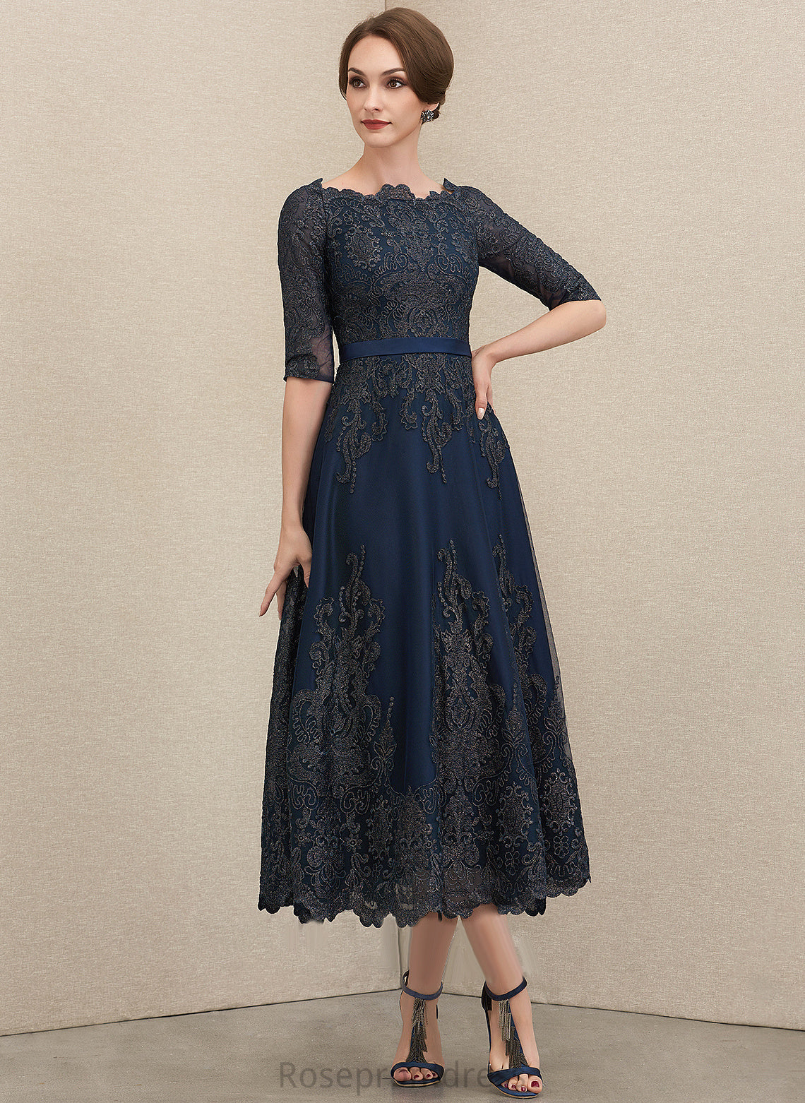 Lace Dress Bride Tea-Length of Mother the Mother of the Bride Dresses Livia Neck A-Line Scoop