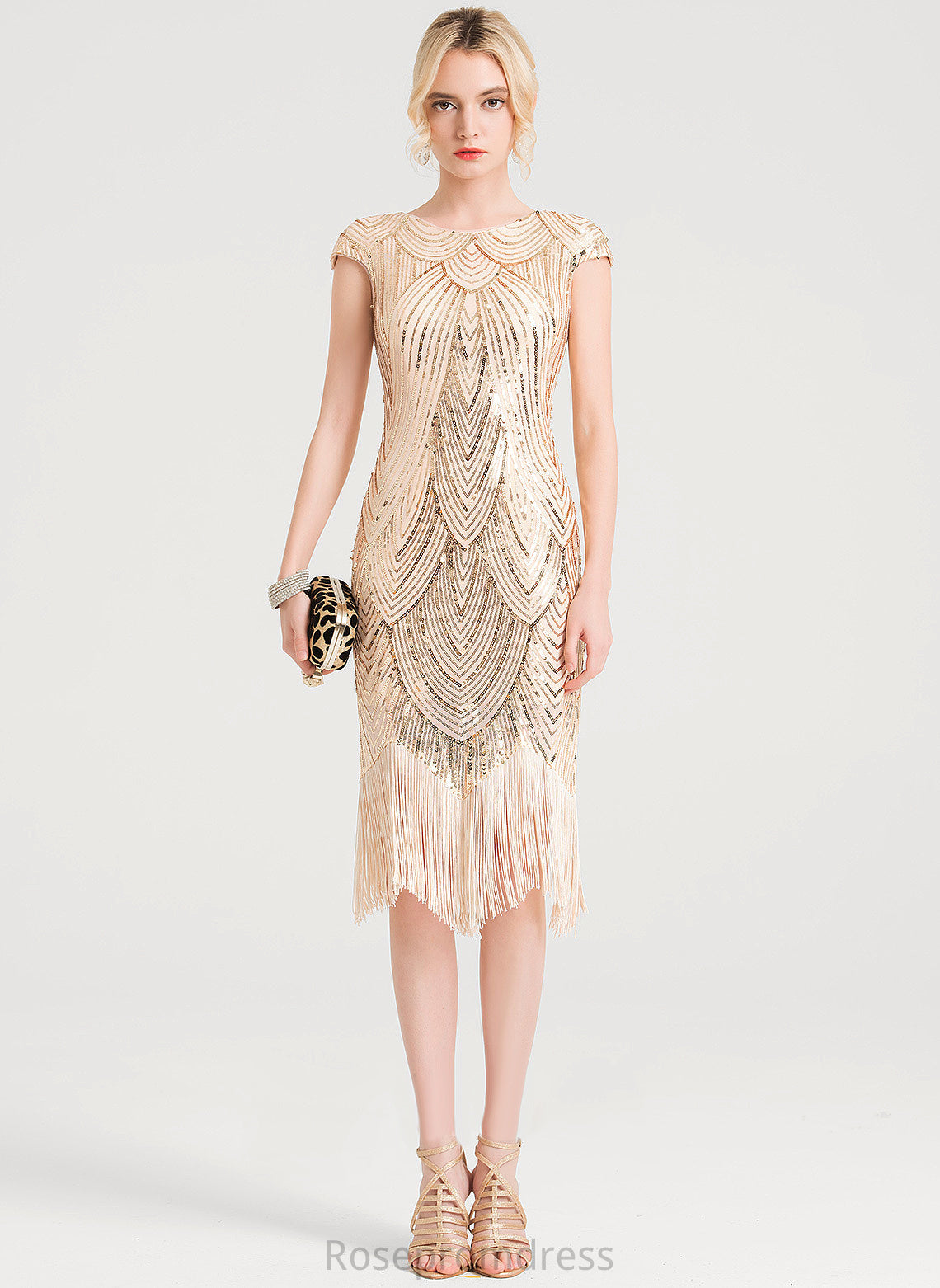 Neck Lainey Knee-Length Sequined Cocktail Scoop Cocktail Dresses Dress Sheath/Column