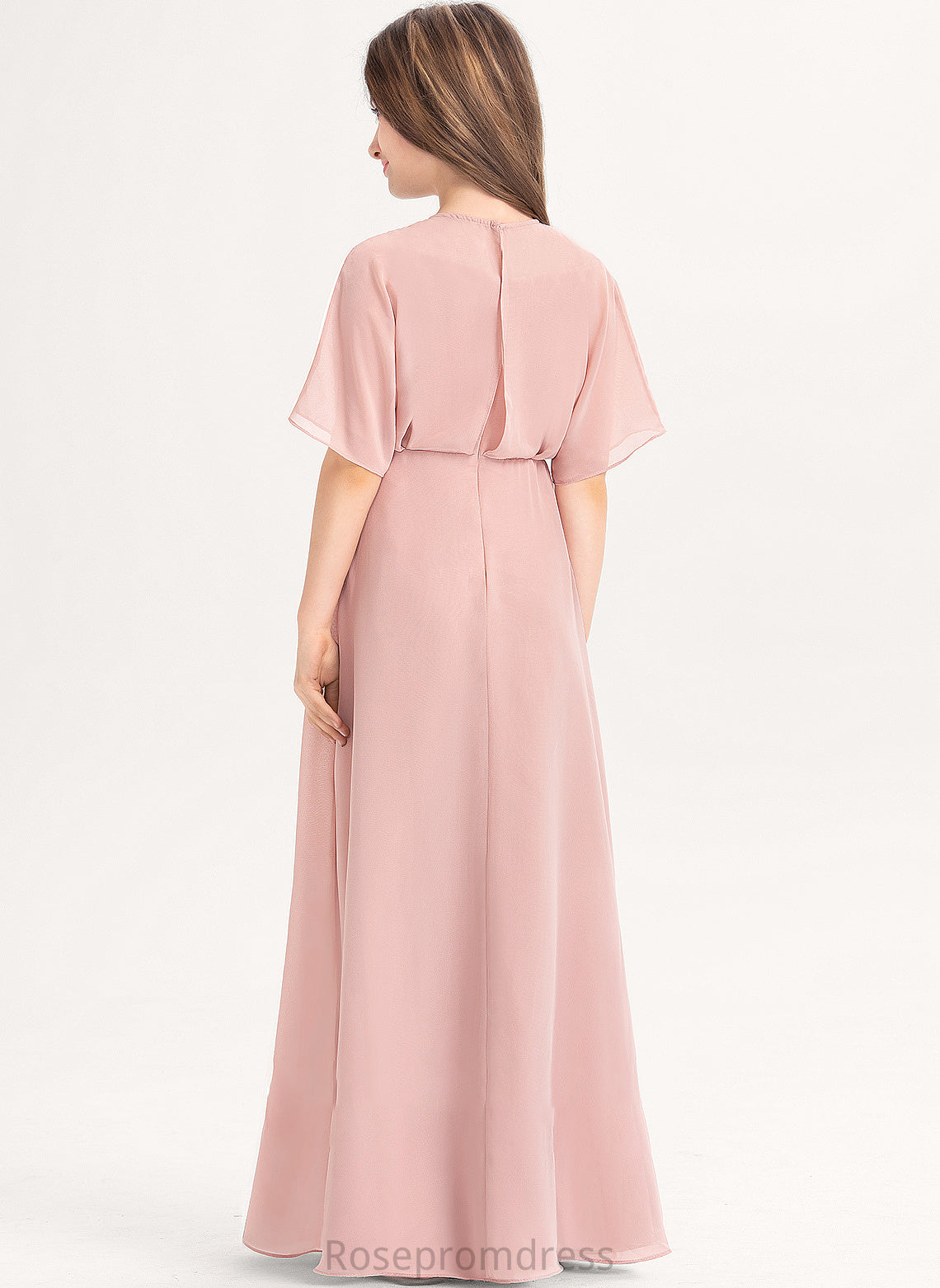 Gillian Neck Floor-Length Junior Bridesmaid Dresses Scoop A-Line Chiffon