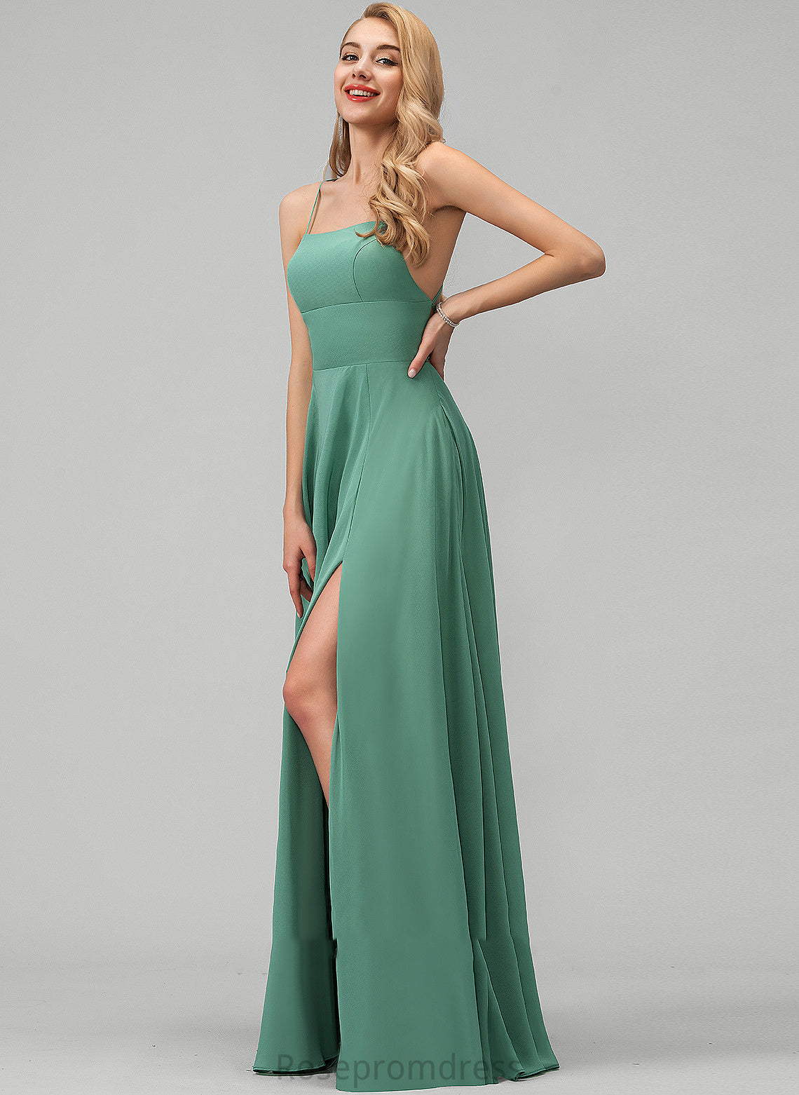 Floor-Length Pockets A-Line Fabric Neckline Embellishment SplitFront Silhouette SquareNeckline Length Kaylen Bridesmaid Dresses