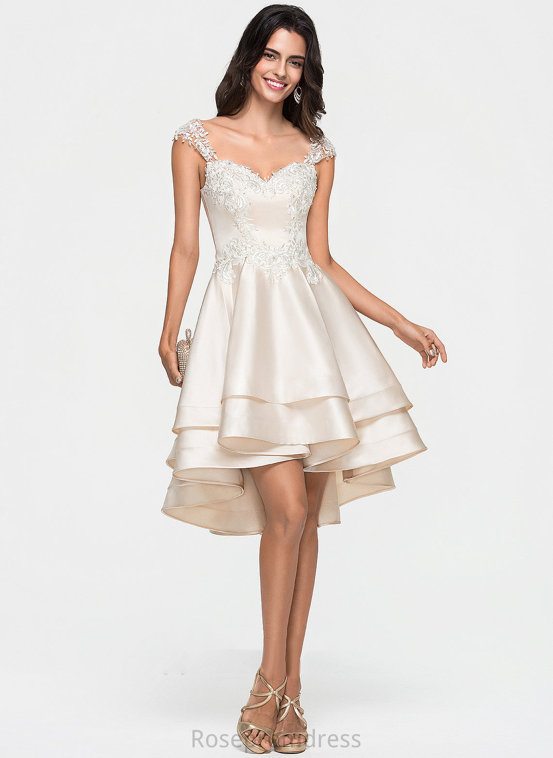 With Beading Homecoming Dresses Sweetheart A-Line Lace Cascading Ruffles Satin Asymmetrical Dress Homecoming Millicent