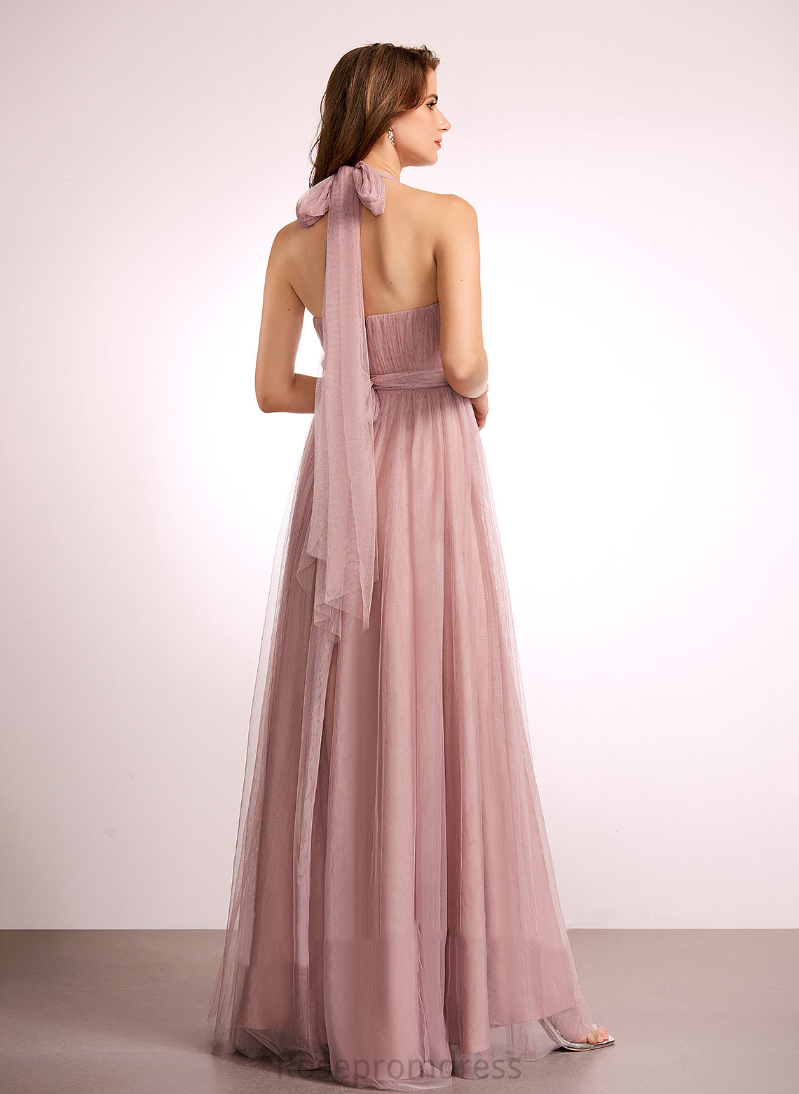 Off-the-Shoulder One-Shoulder A-Line Length Floor-Length Silhouette V-neck Fabric Neckline Straps Tulle Abby Bridesmaid Dresses