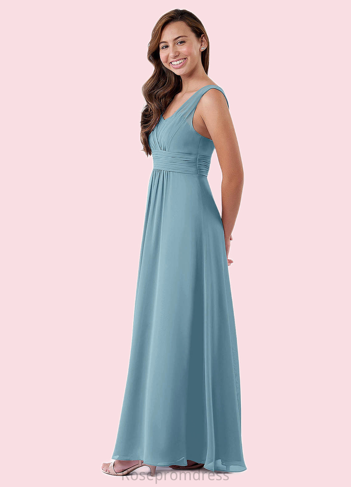 Christina A-Line Pleated Chiffon Floor-Length Junior Bridesmaid Dress SRSP0019997